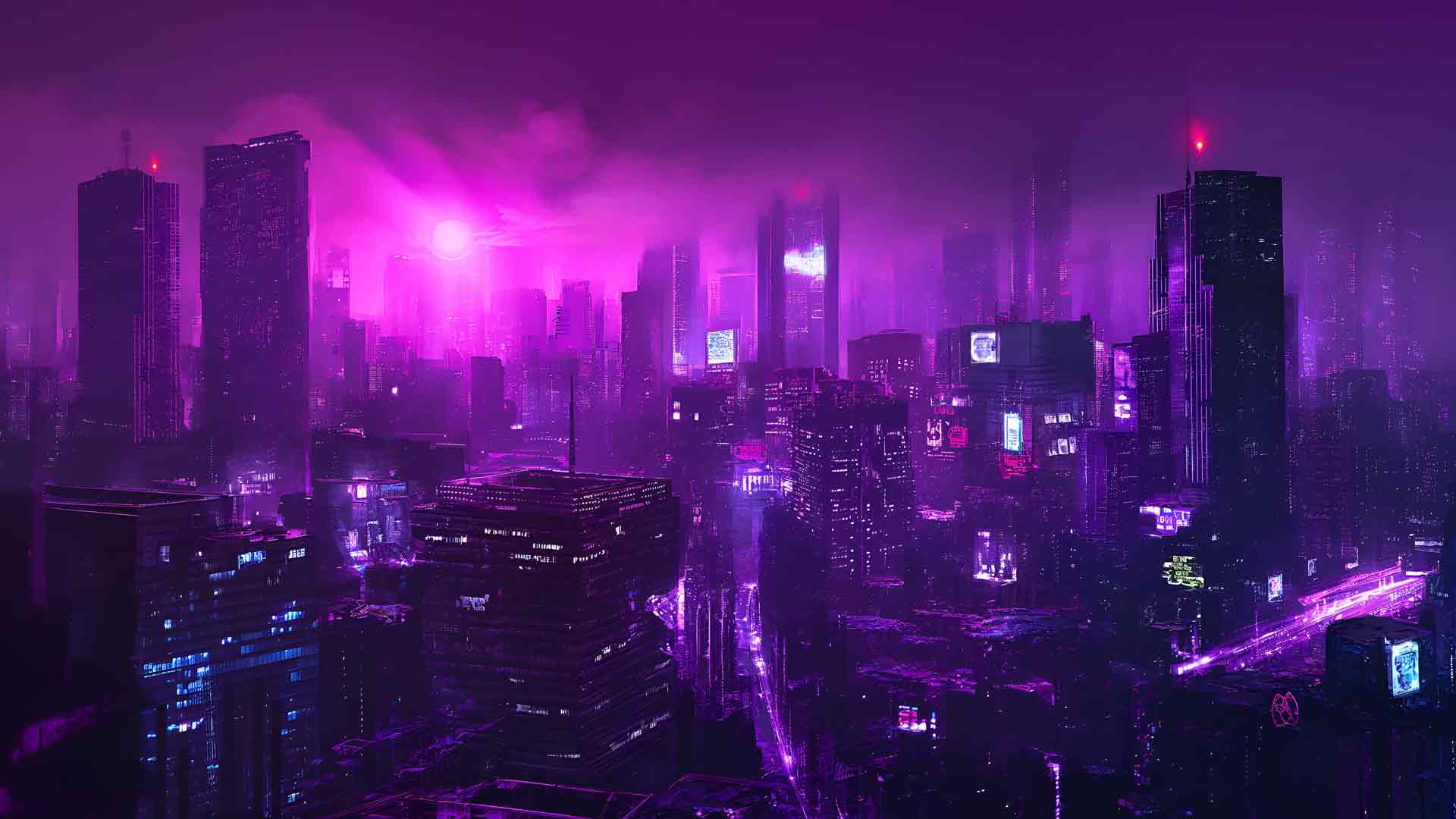 唯美紫色城市风景桌面壁纸