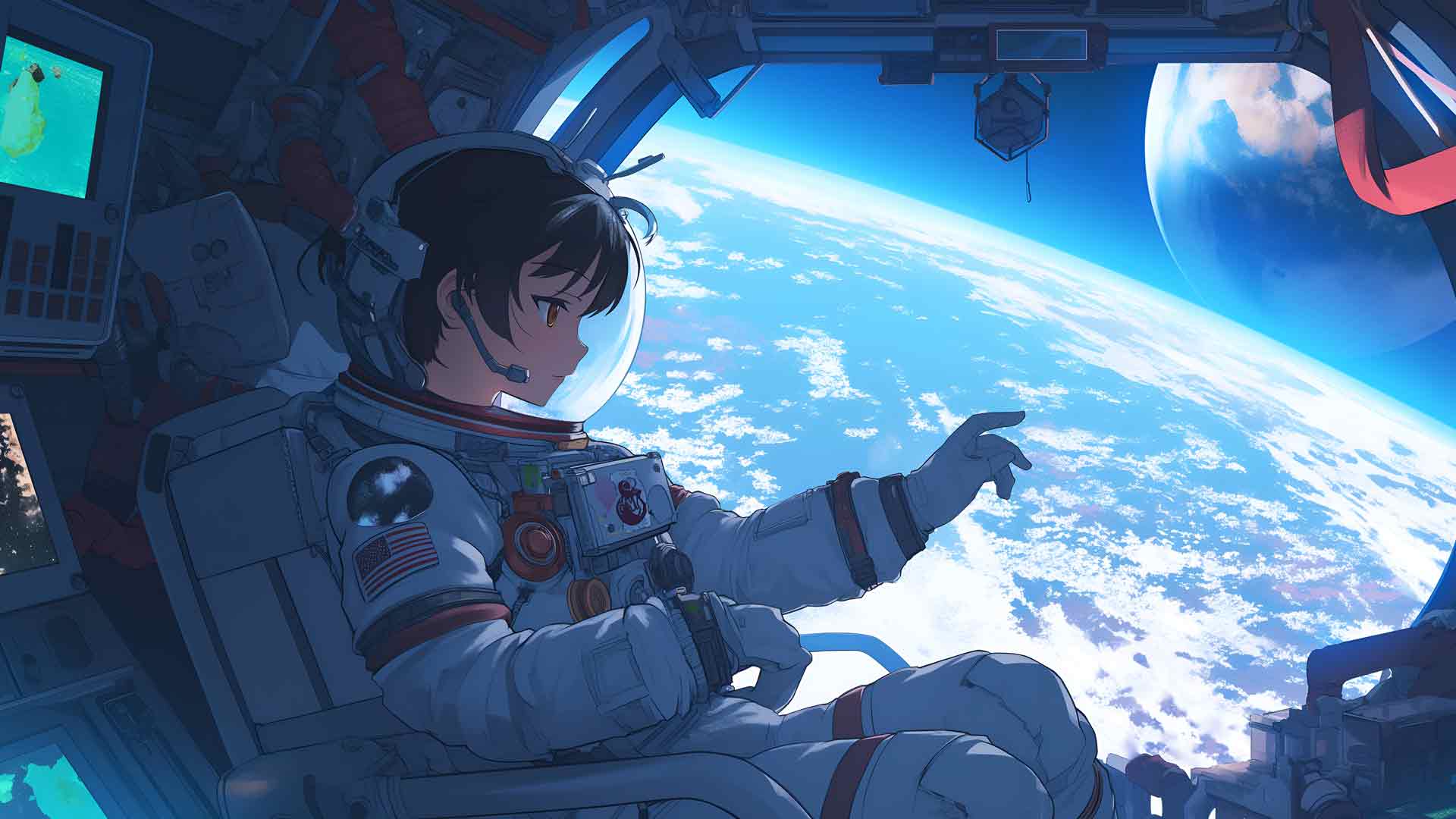 动漫女孩宇航员在外太空桌面壁纸