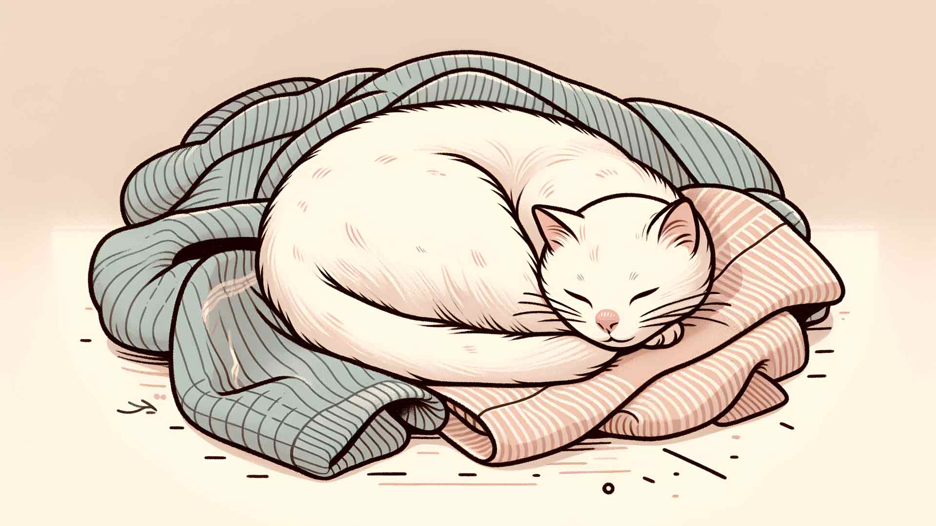 猫睡在毛巾上米色桌面壁纸