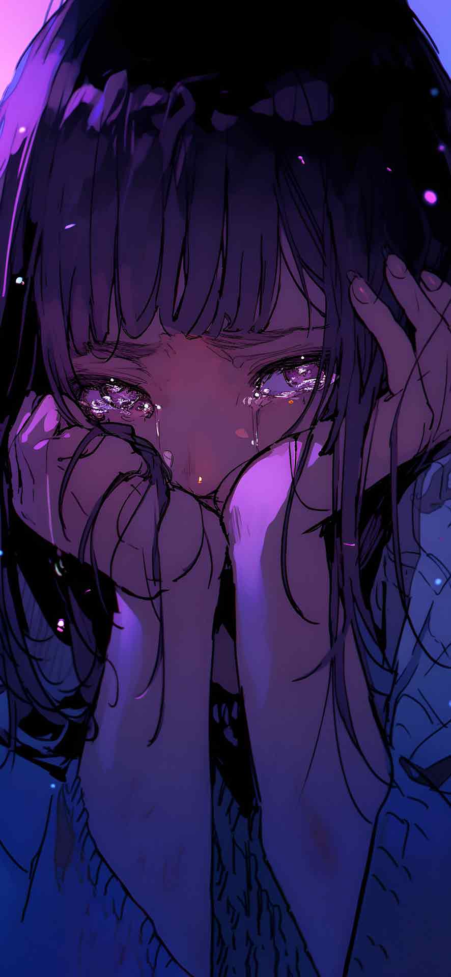 哭泣的动漫女孩紫色壁纸