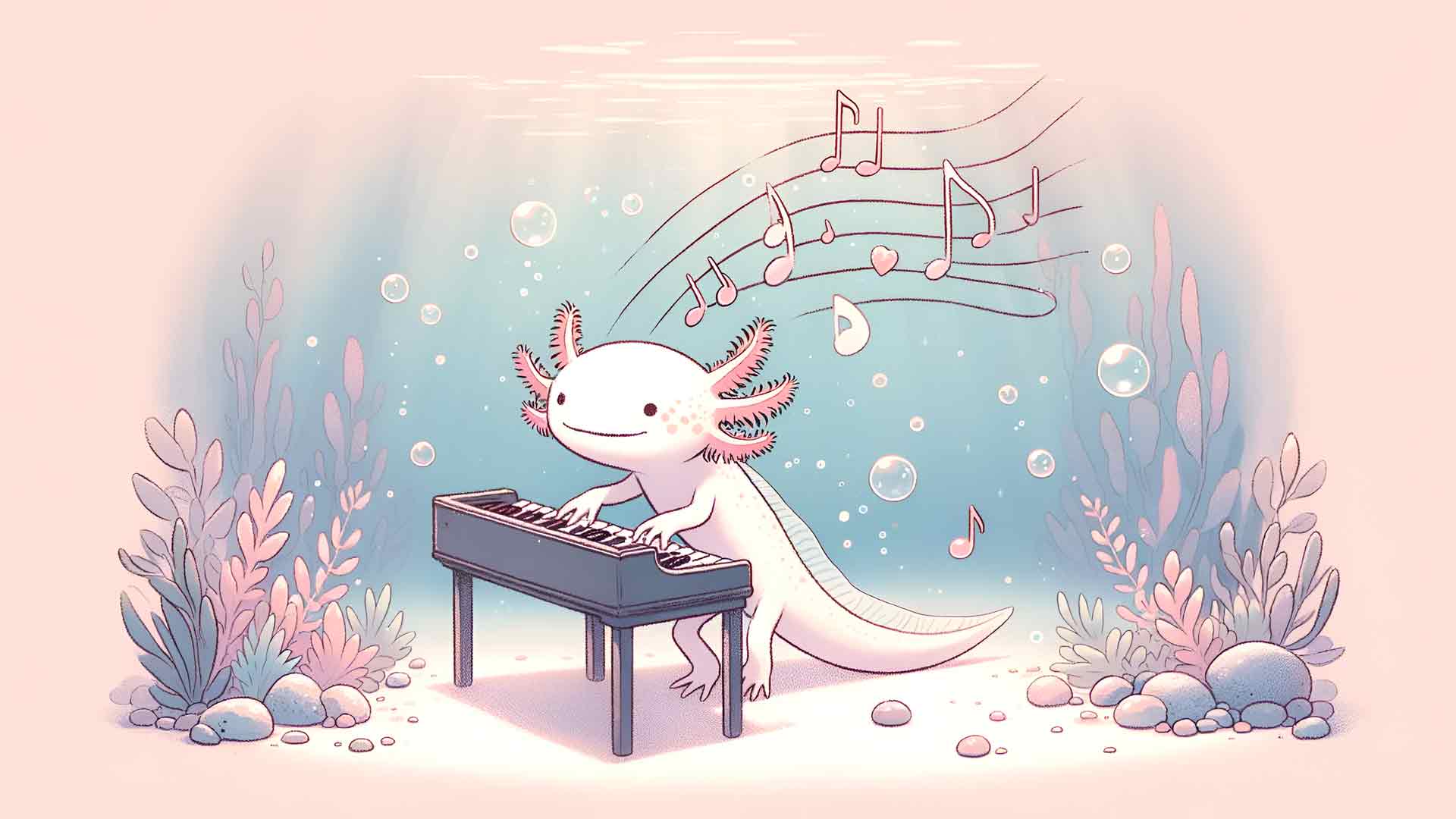 可爱的蝾螈在水下弹钢琴桌面壁纸