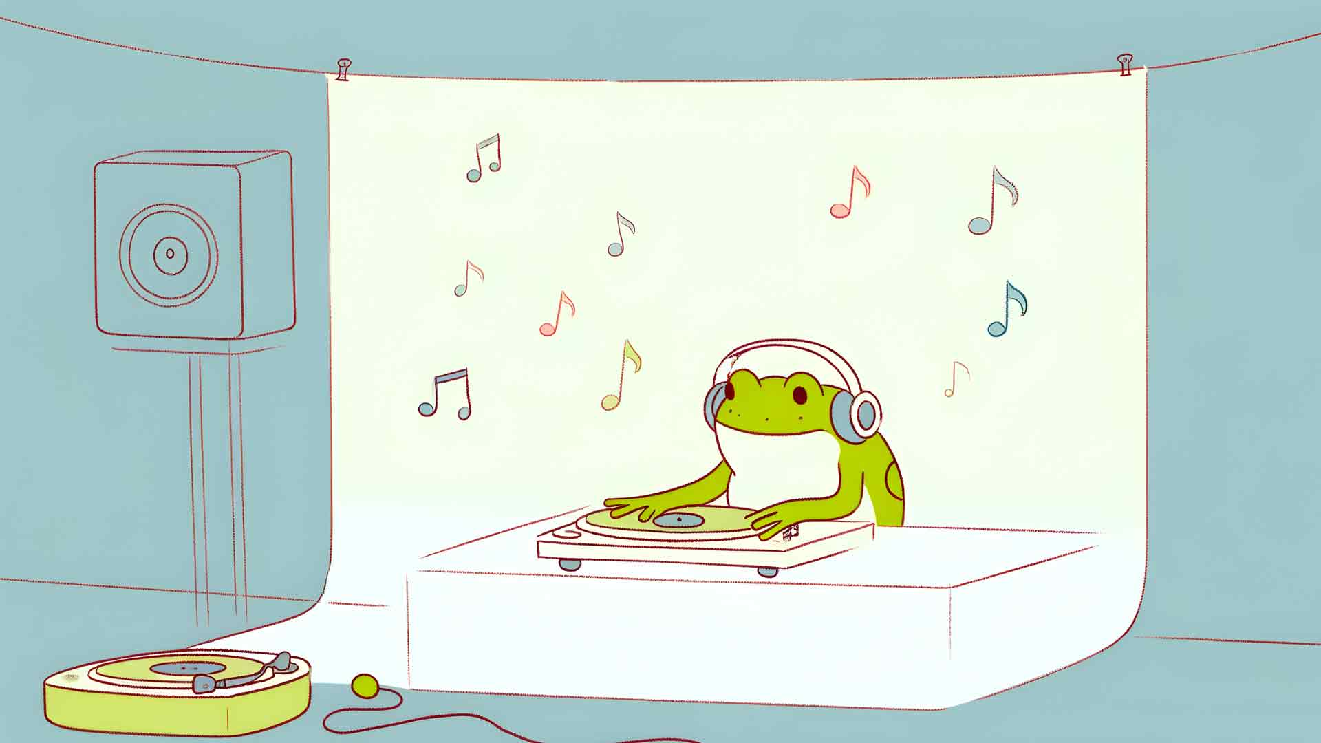 可爱的 DJ 青蛙在迪斯科桌面壁纸