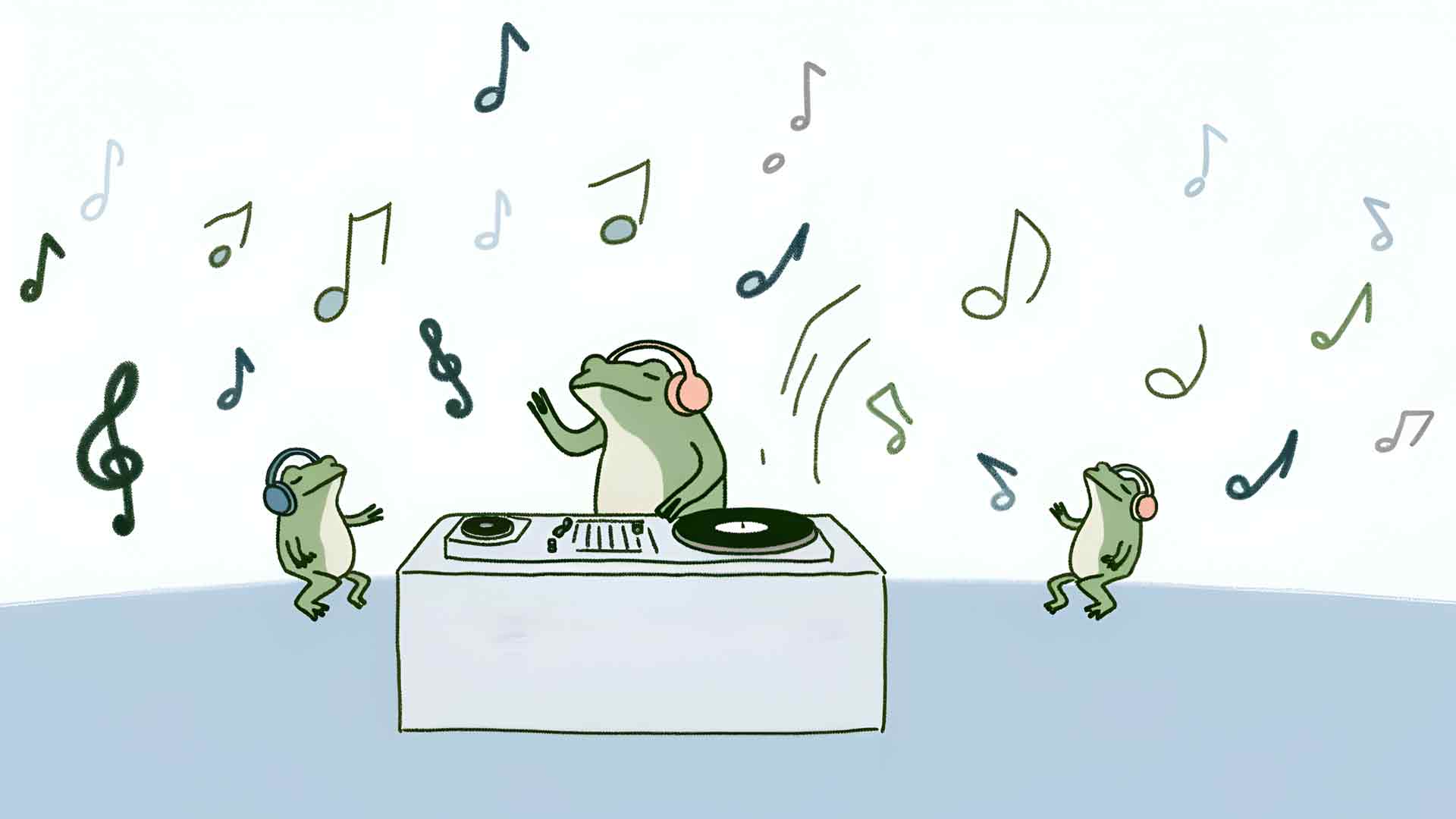可爱的青蛙随着音乐跳舞桌面壁纸