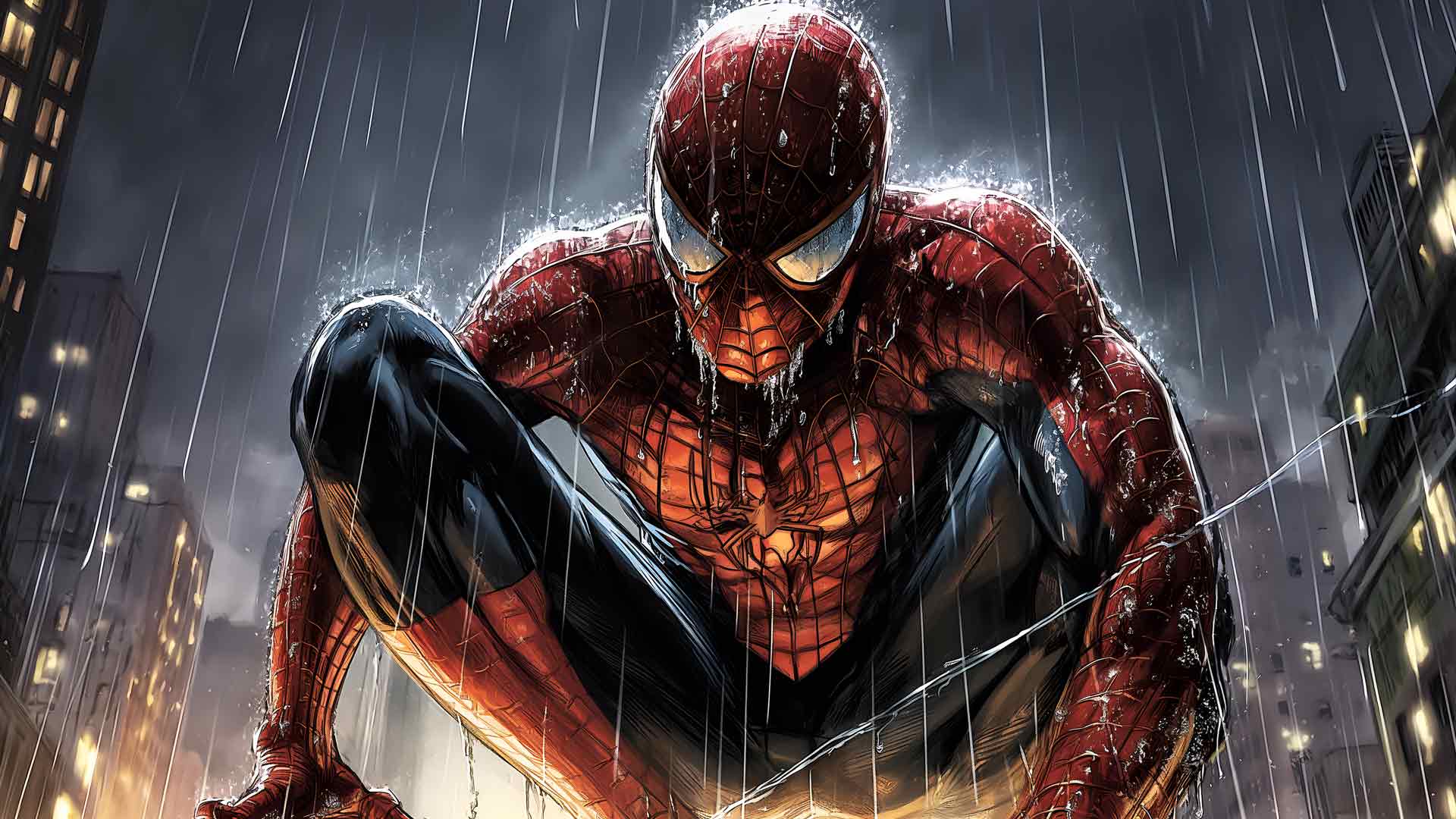 漫威蜘蛛侠在雨中漫画桌面壁纸