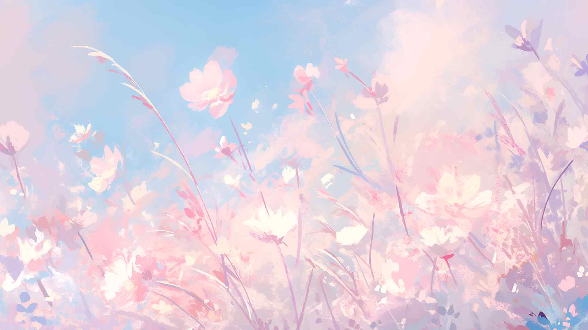 粉红色的花朵和蓝天柔和的桌面壁纸
