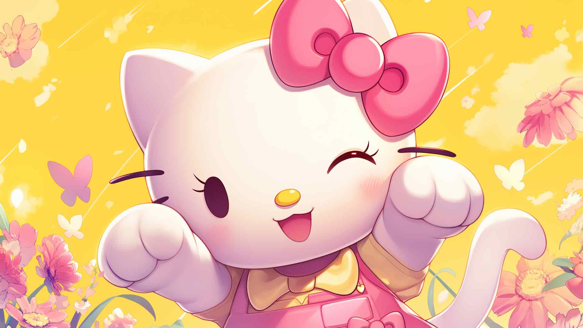 HELLO KITTY 眨眼黄色桌面壁纸