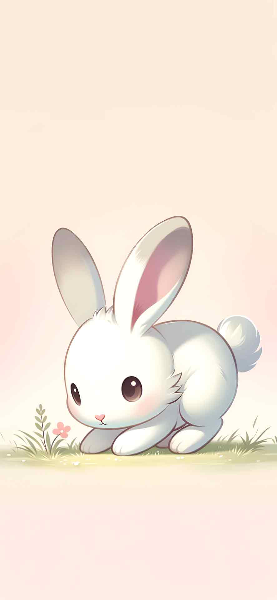 米色壁纸上可爱的白色兔子
