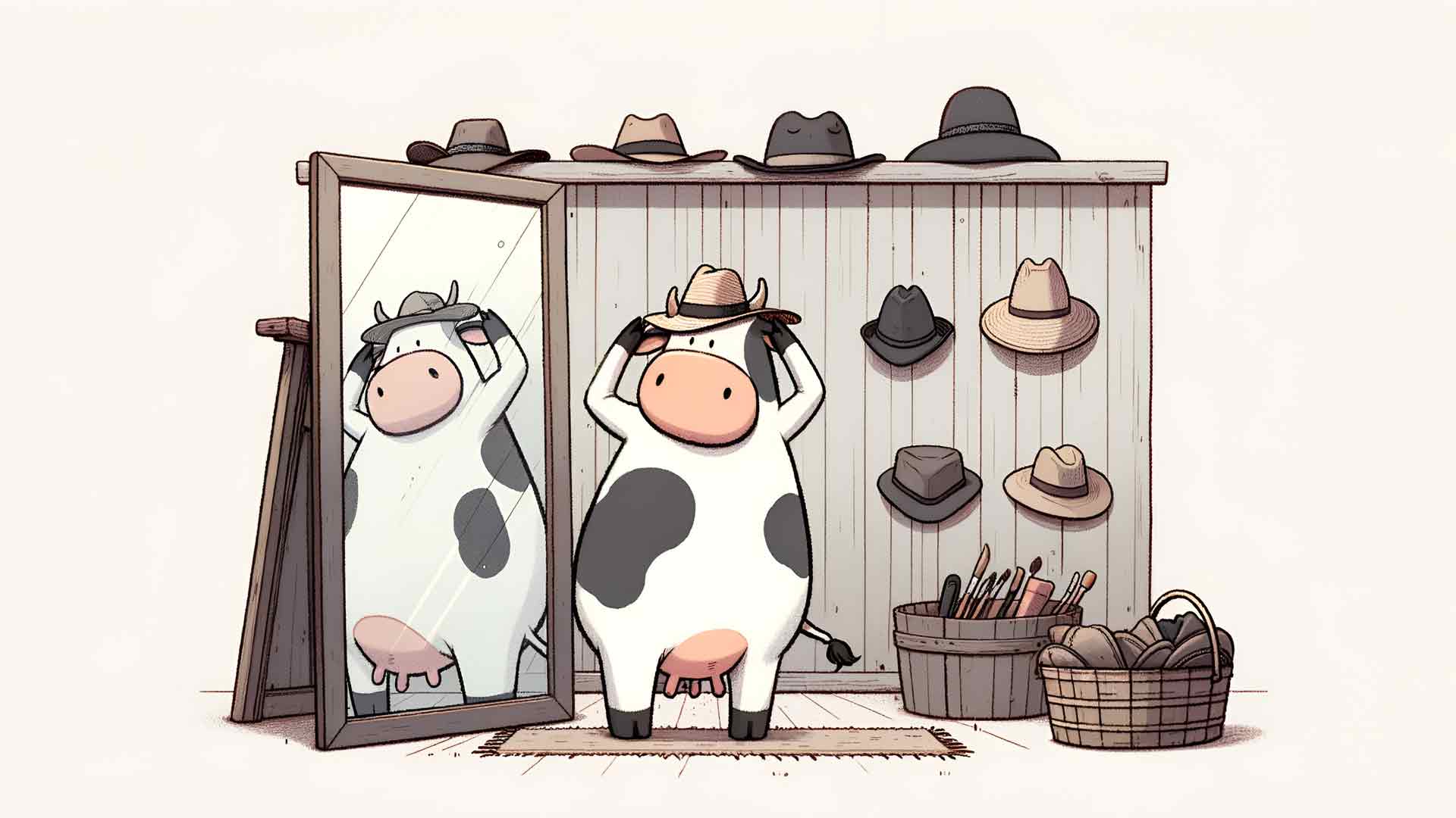 有趣的牛试戴帽子桌面壁纸