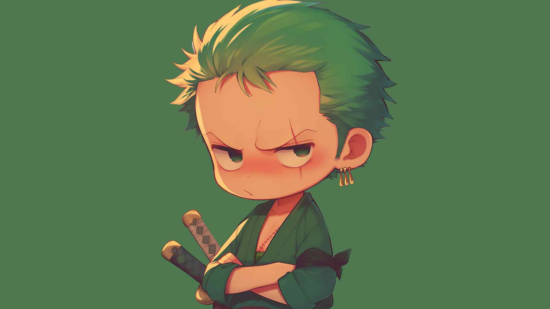 海贼王 《K.O.小拳王》 RORONOA ZORO 深绿色桌面壁纸