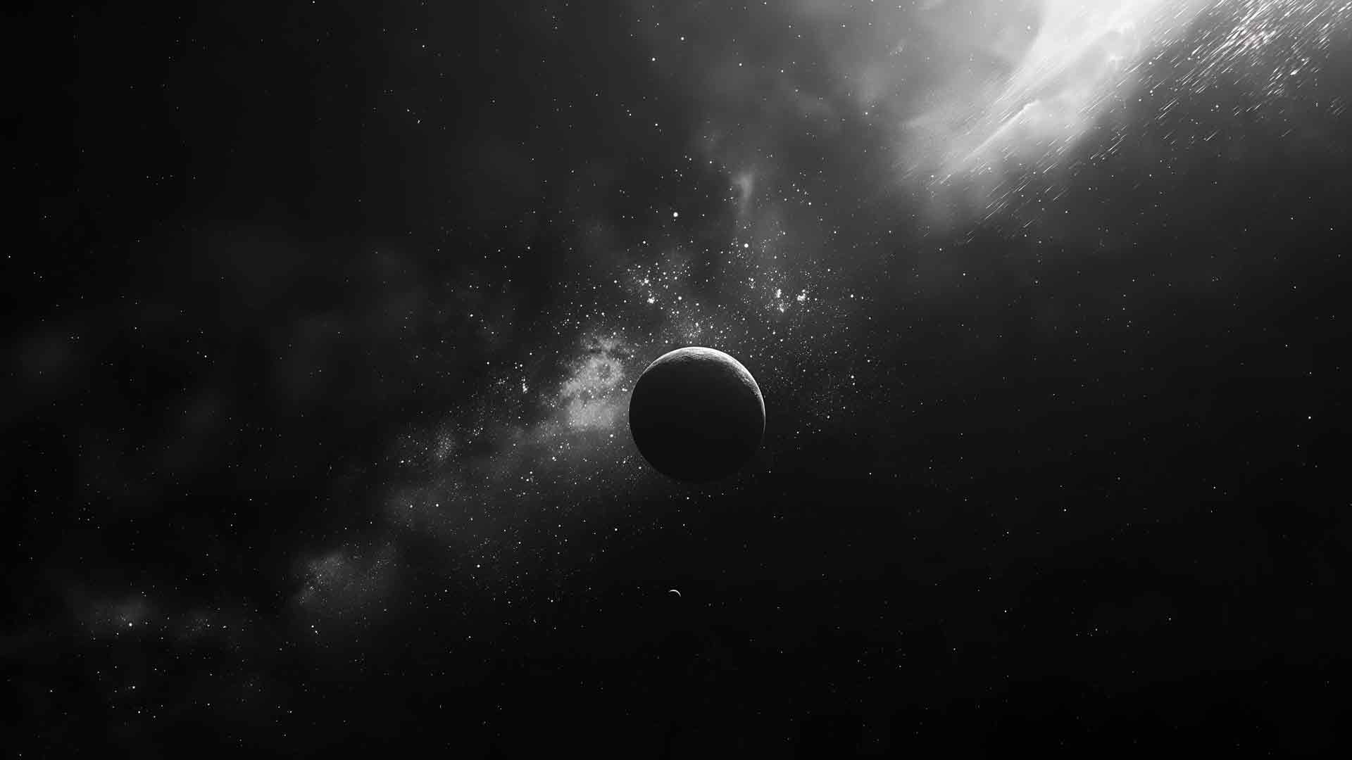 行星在太空侧面黑白桌面壁纸