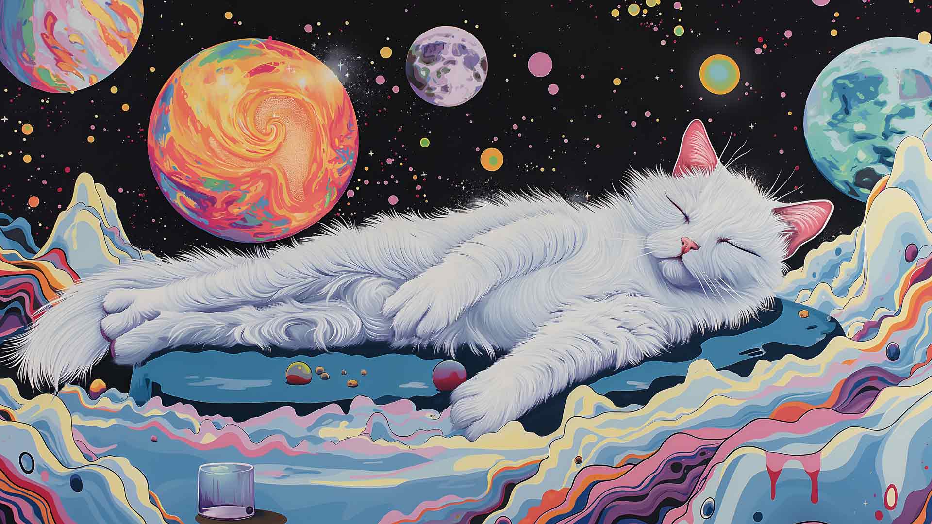 迷幻猫在太空桌面壁纸