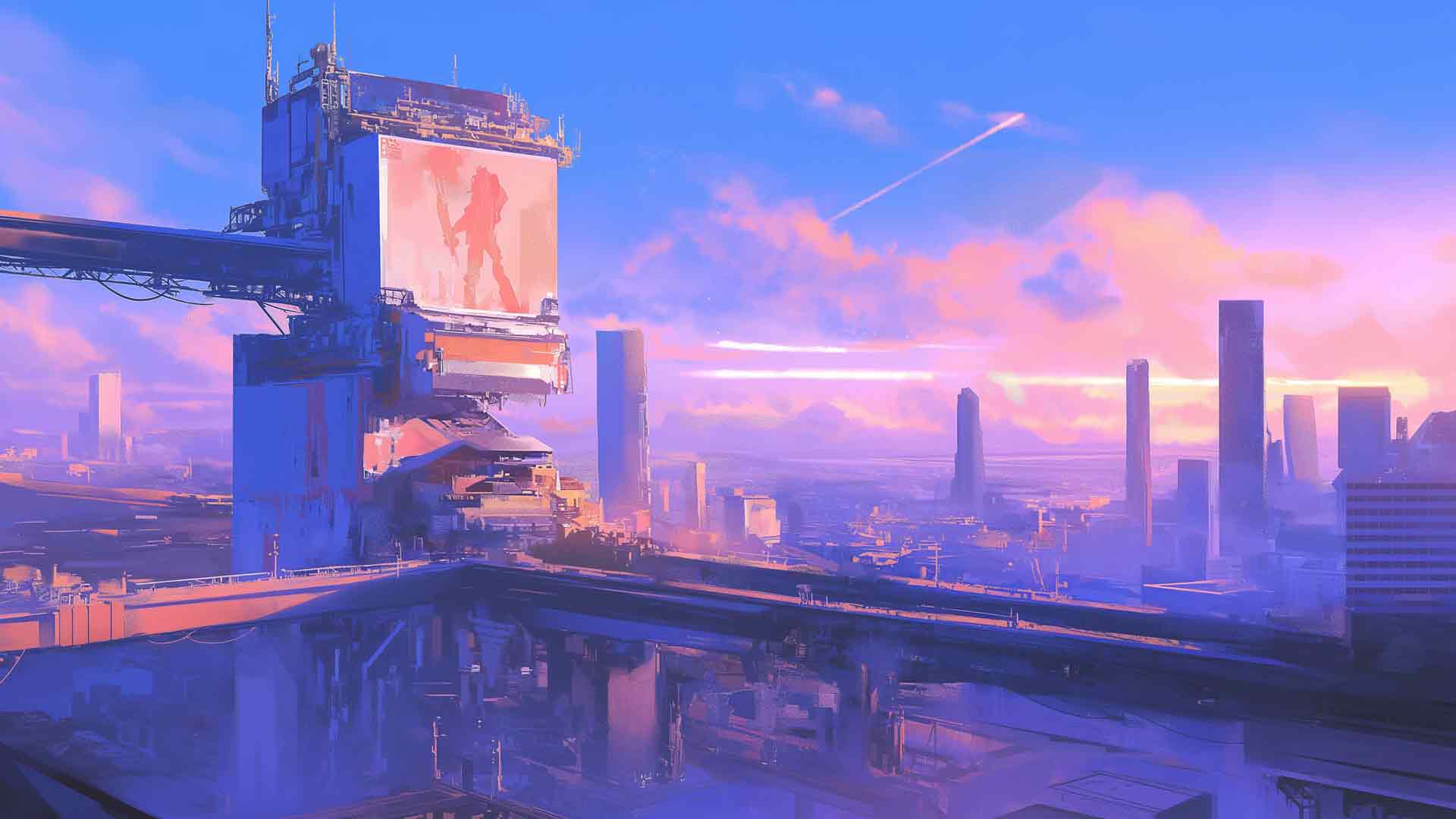 未来城市景观紫色桌面壁纸