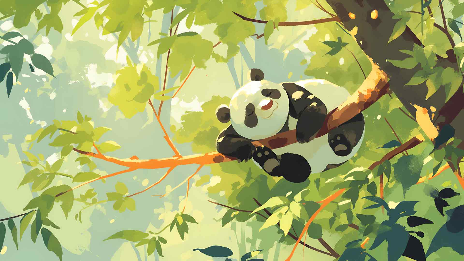 熊猫在树枝上美学桌面壁纸
