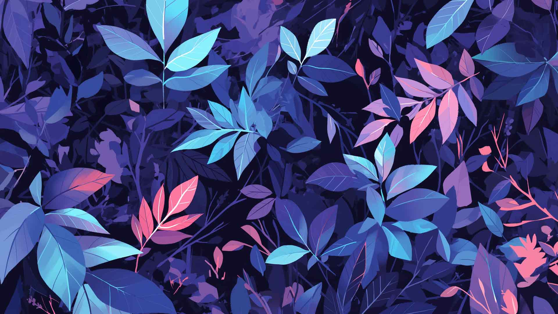 紫色和蓝色树叶图案桌面壁纸