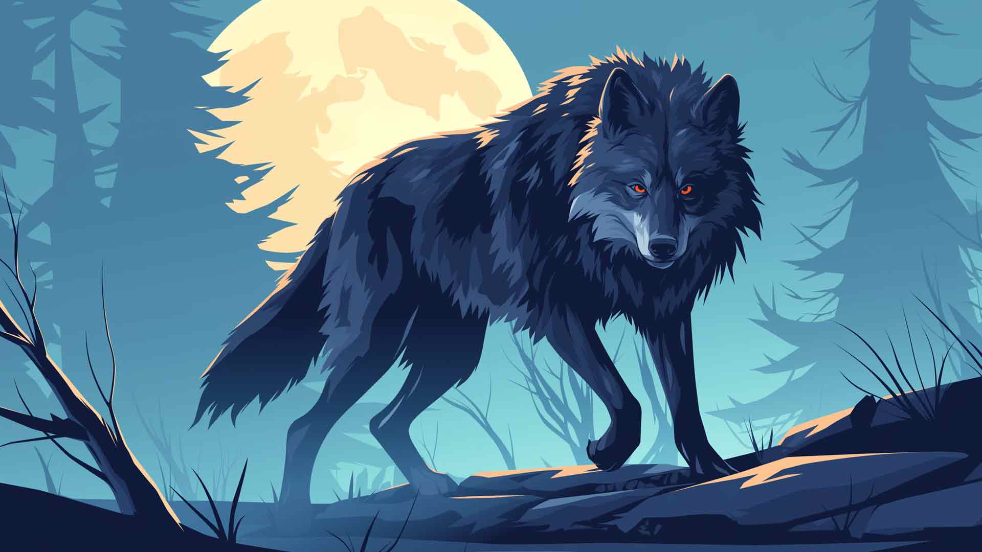 狼与米色月亮黑暗桌面壁纸
