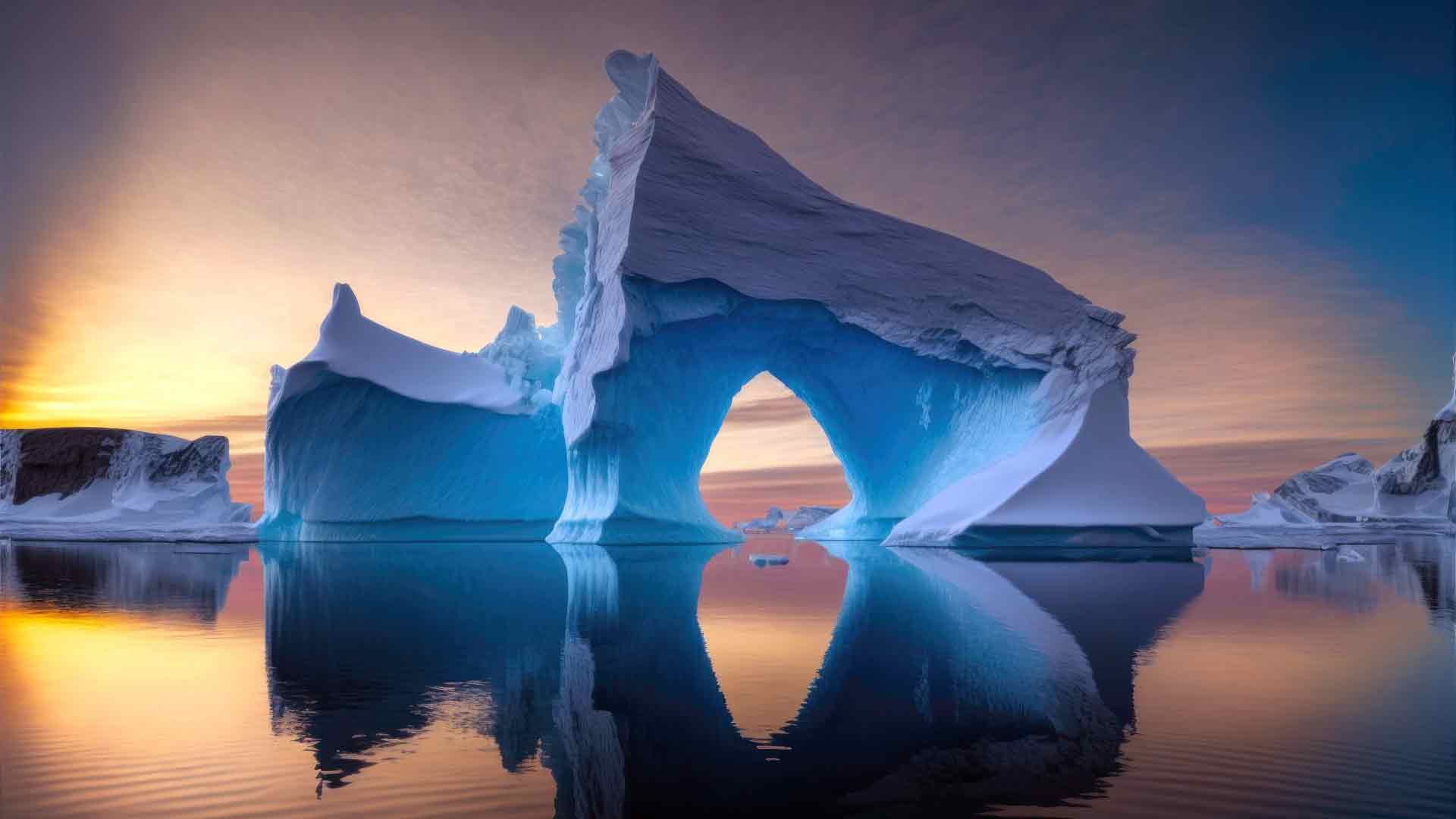 蓝色冰川海洋日落南极洲