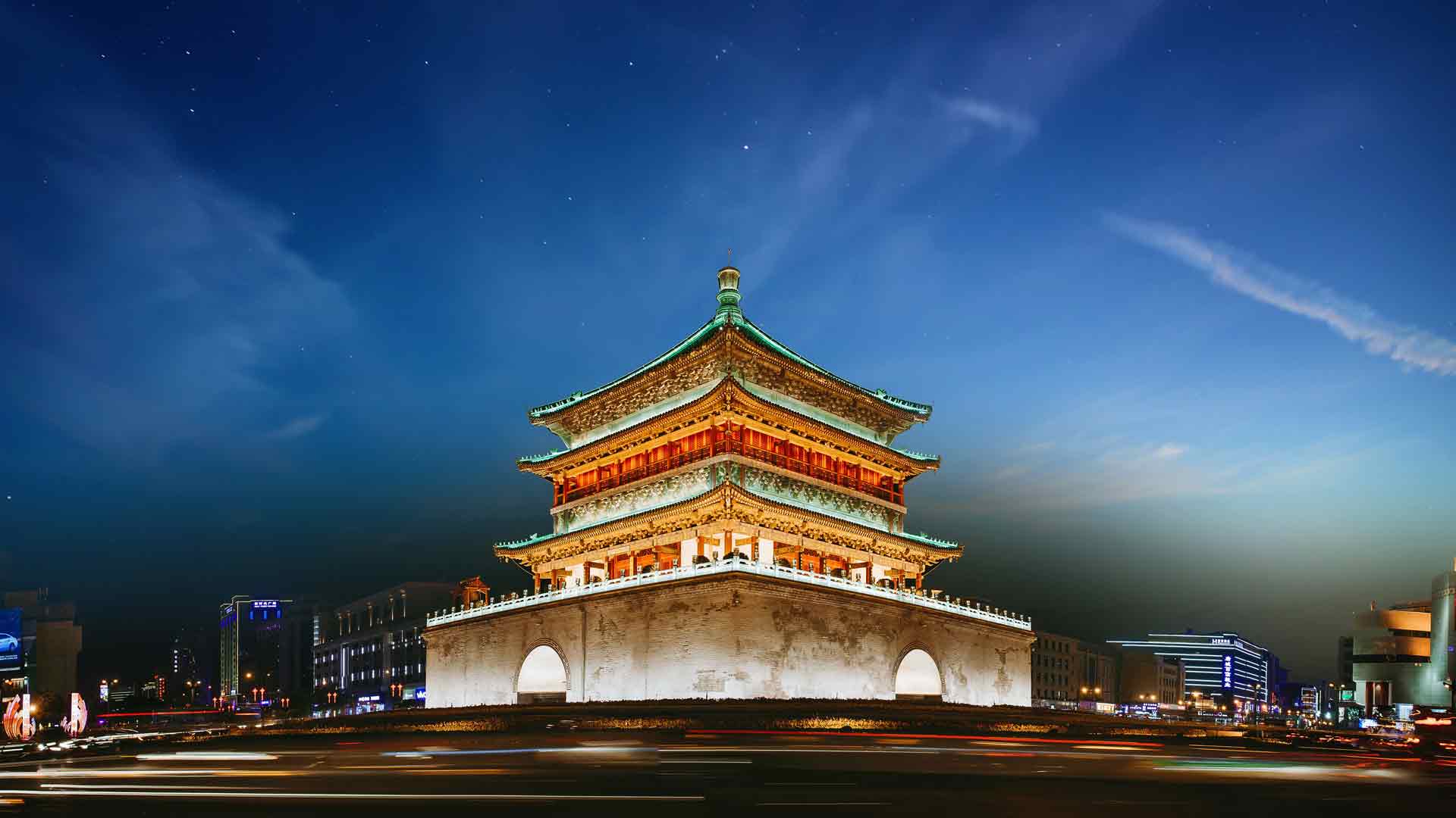 中国 西安市地标钟楼 鼓楼