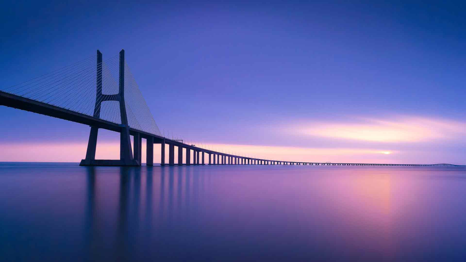 日落 瓦斯科达伽马桥 葡萄牙 里斯本 5K