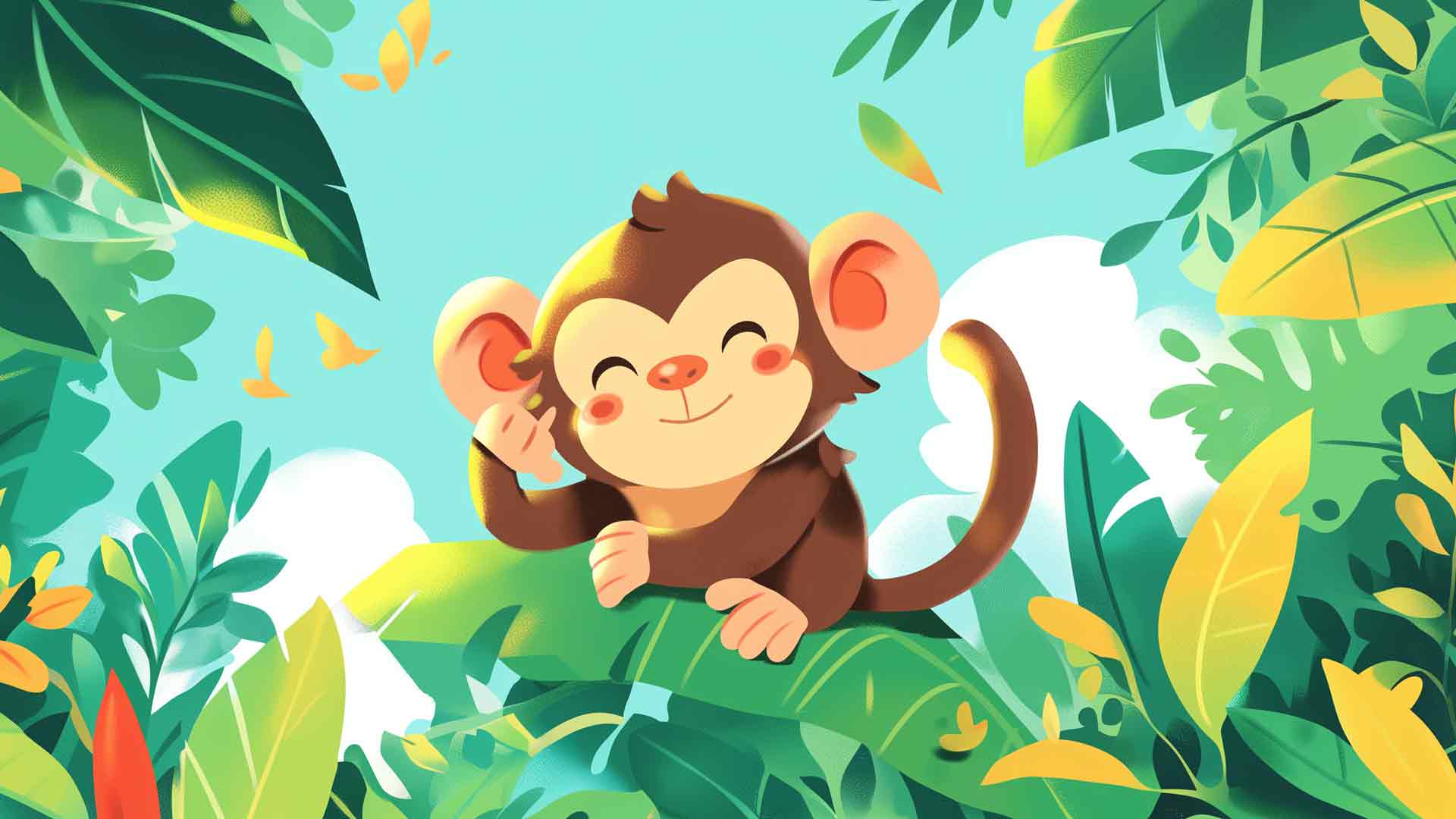 可爱的猴子在树叶艺术桌面壁纸