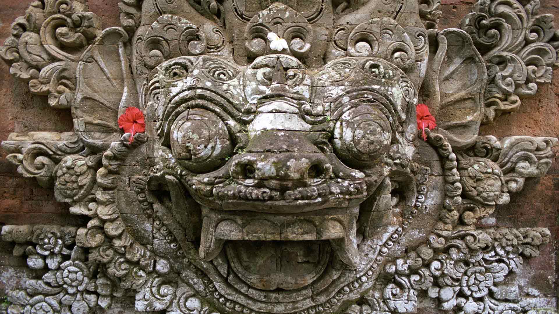 乌布寺庙的石雕,巴厘岛,印度尼西亚