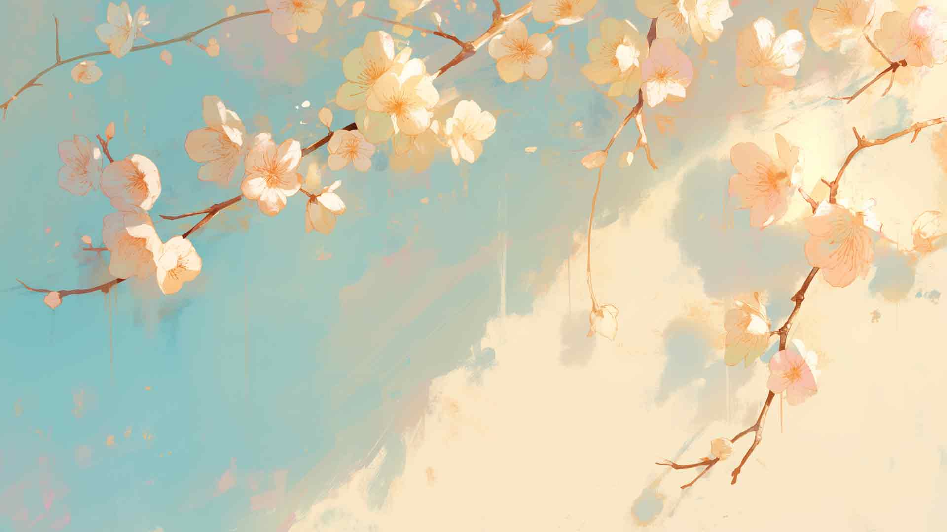 樱花树枝柔和的色彩桌面壁纸