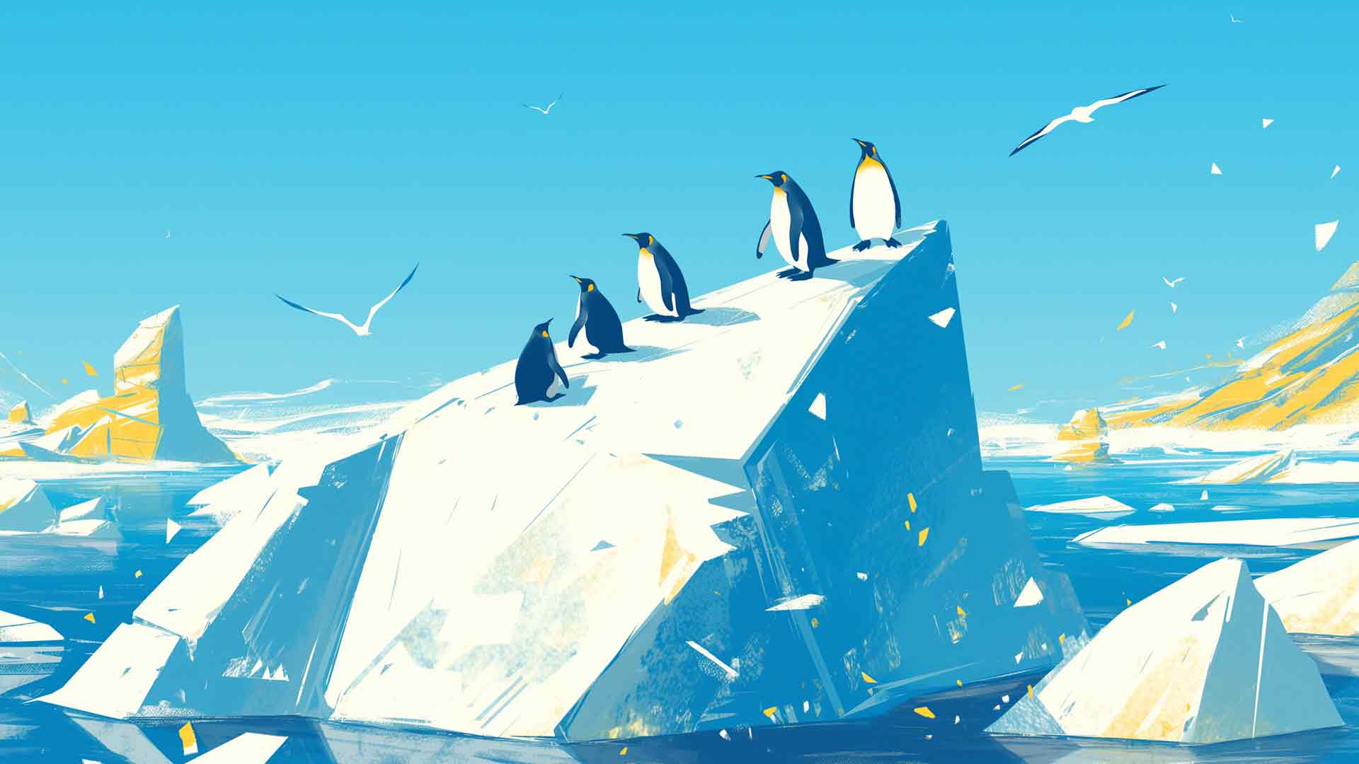 企鹅冰山探险桌面壁纸