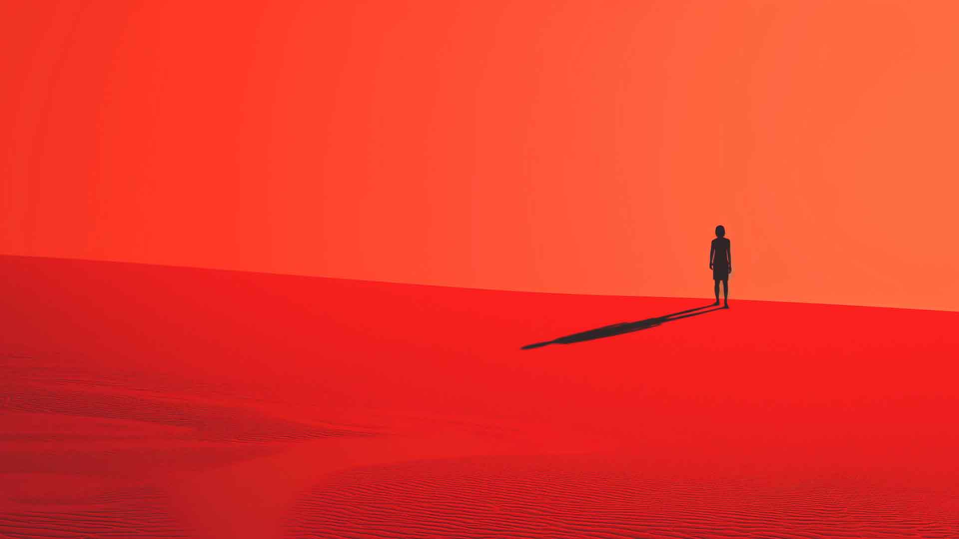 孤独的身影红色沙漠地平线桌面壁纸