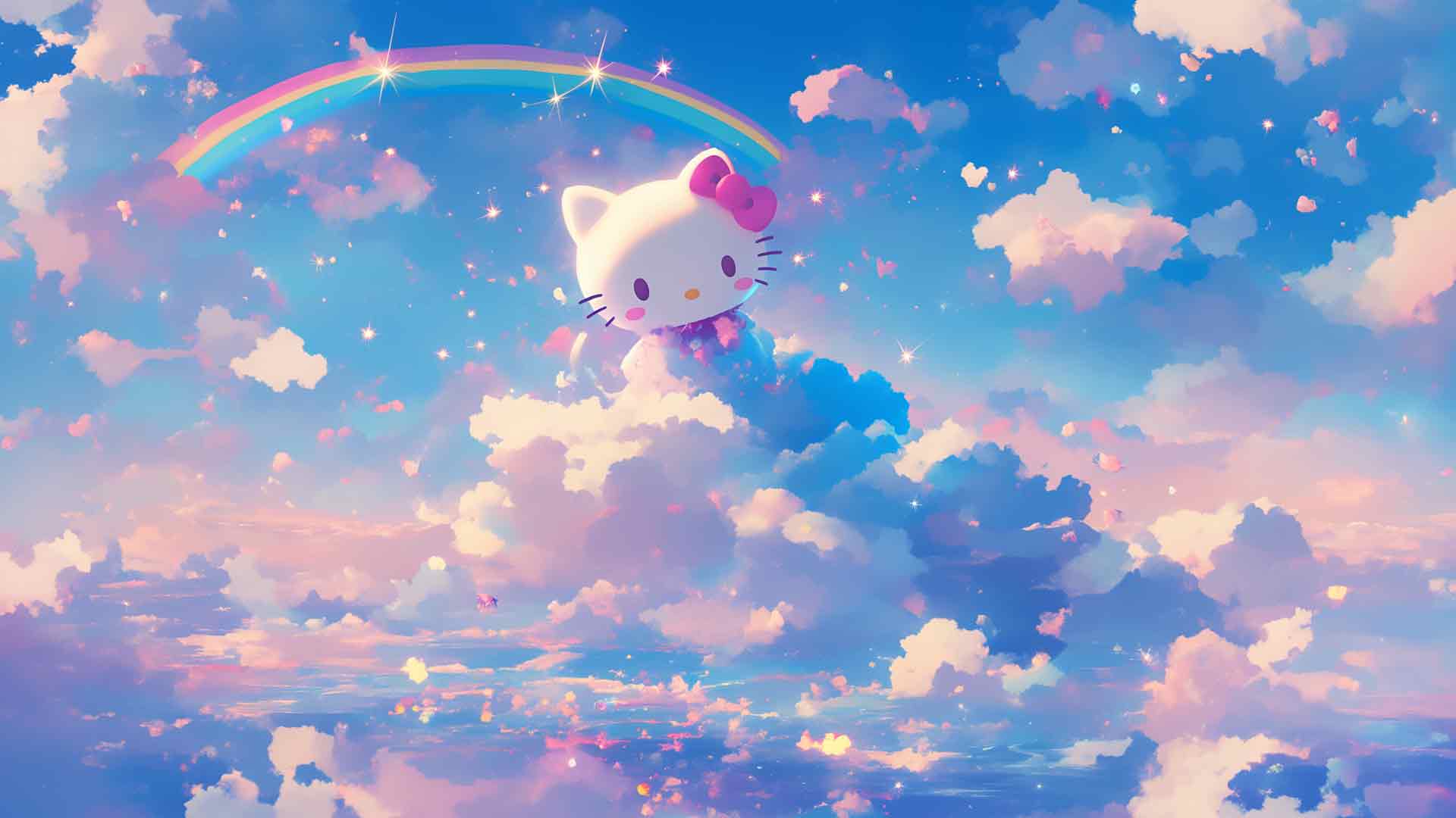 HELLO KITTY 云朵彩虹桌面壁纸