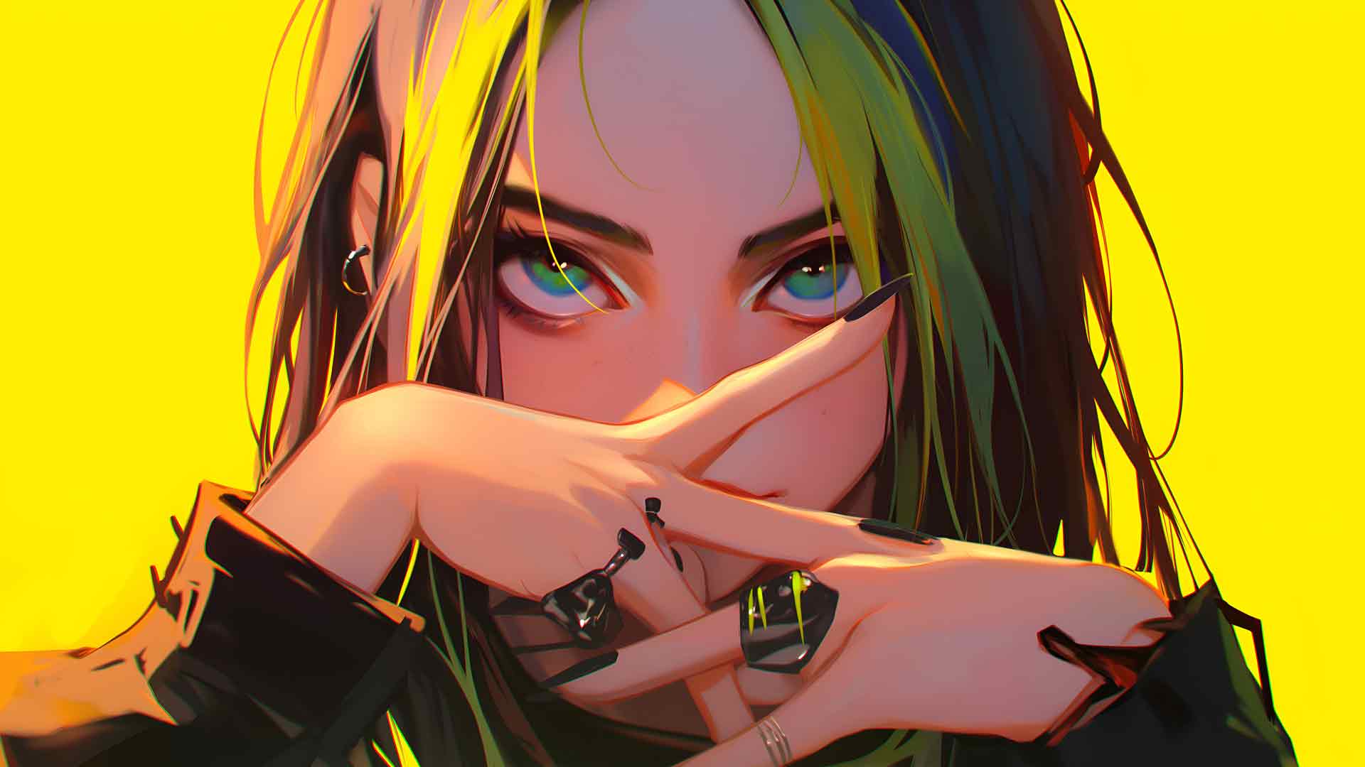 BILLIE EILISH 盯着黄色桌面壁纸