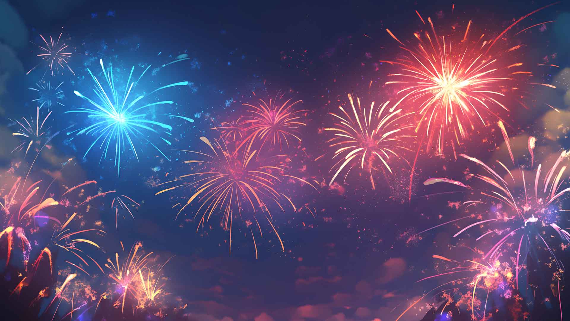 五彩缤纷的烟花夜空桌面壁纸