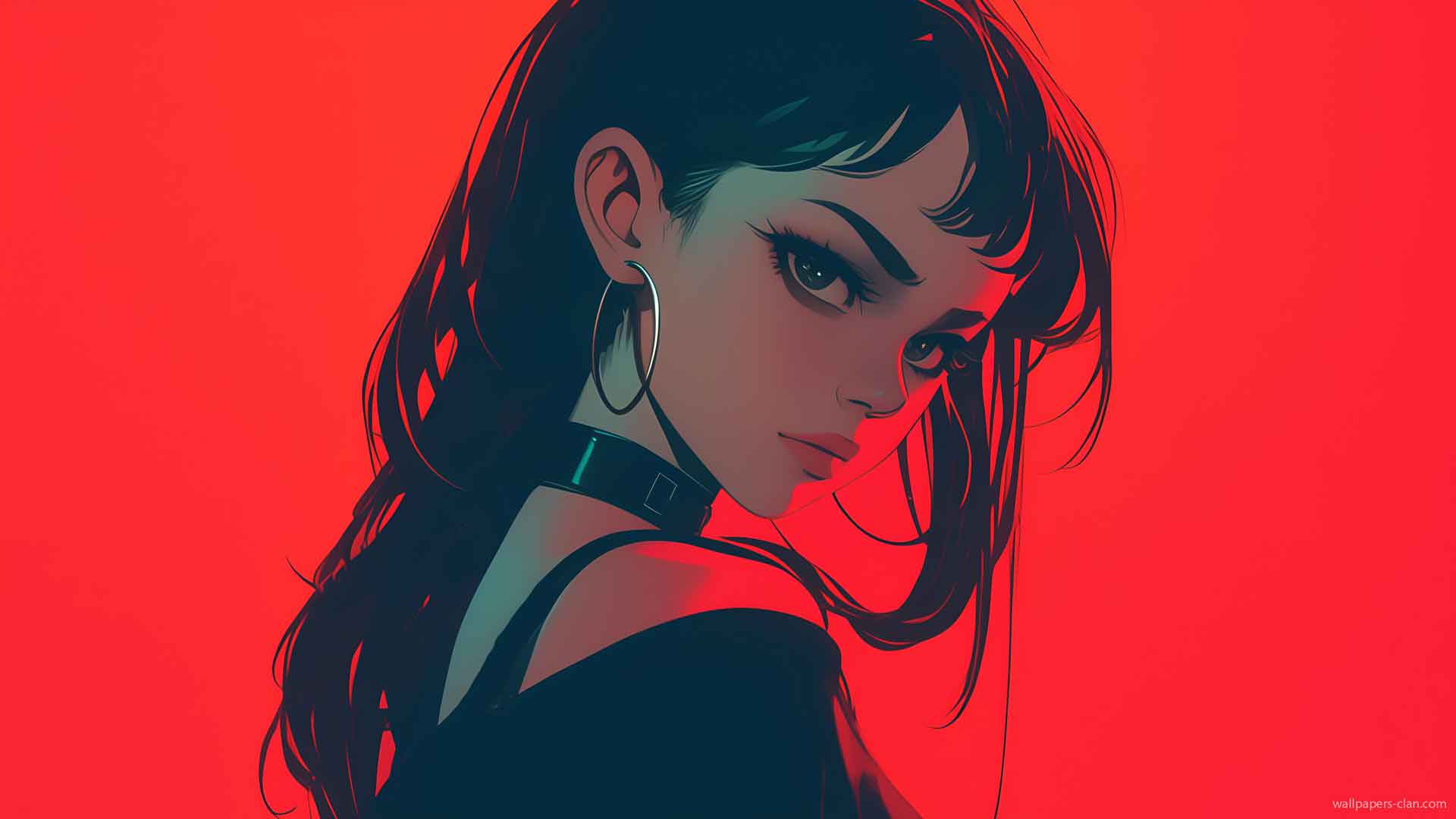 黑暗坏女孩红色背景壁纸