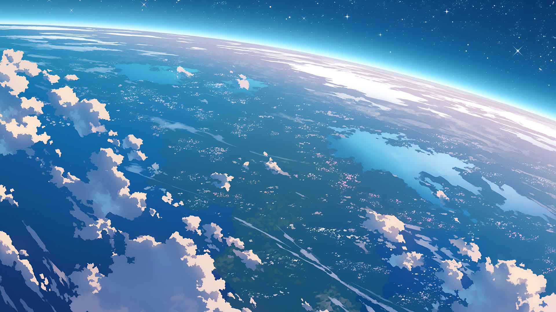 从太空观看地球动漫桌面壁纸