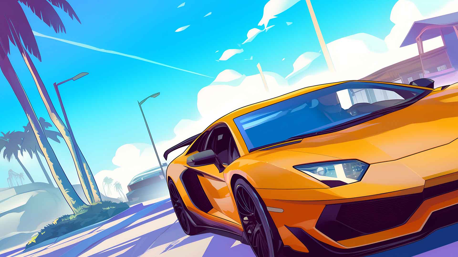 GTA橙色兰博基尼街道桌面壁纸4K