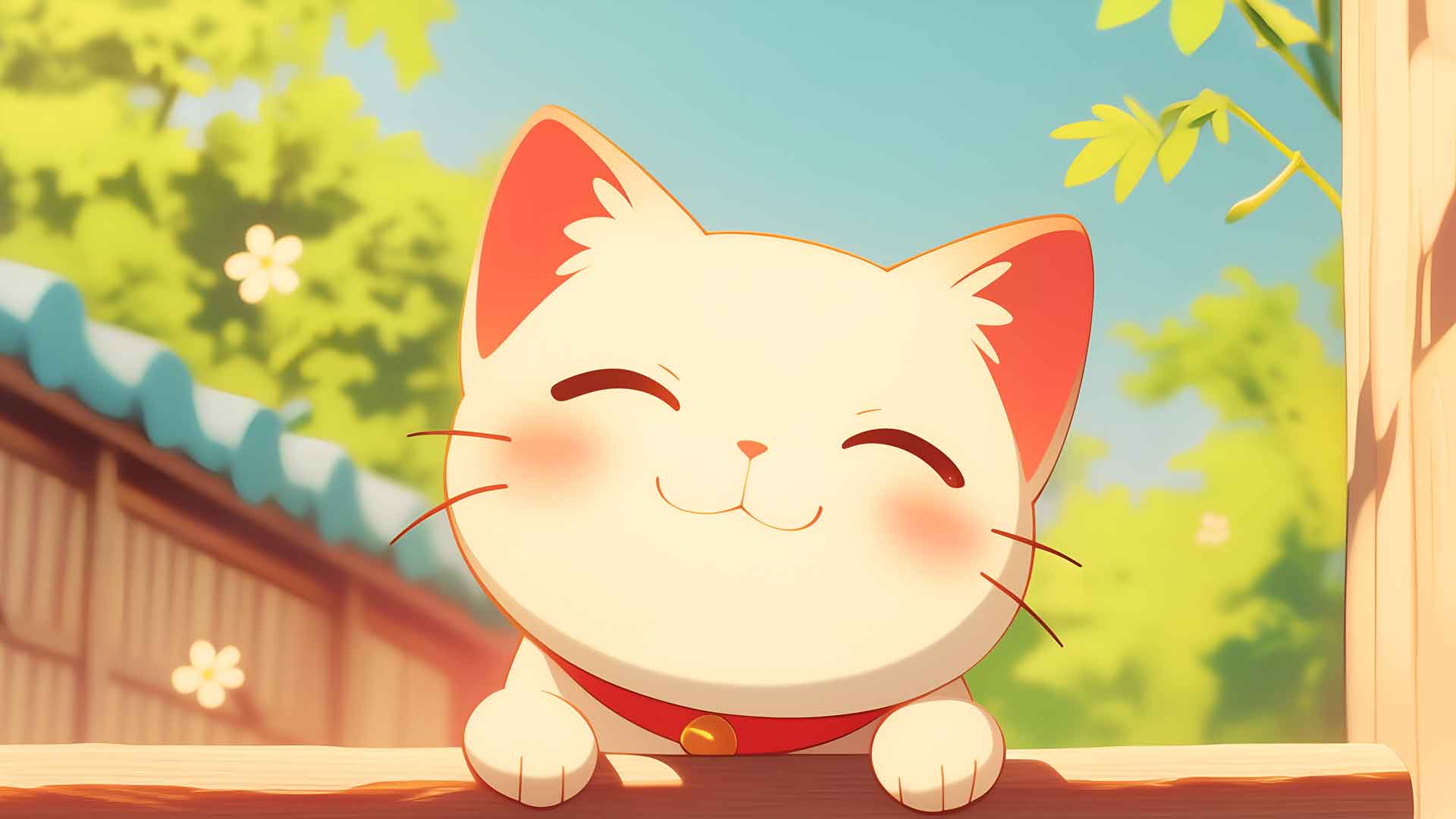 微笑的猫阳光背景桌面壁纸