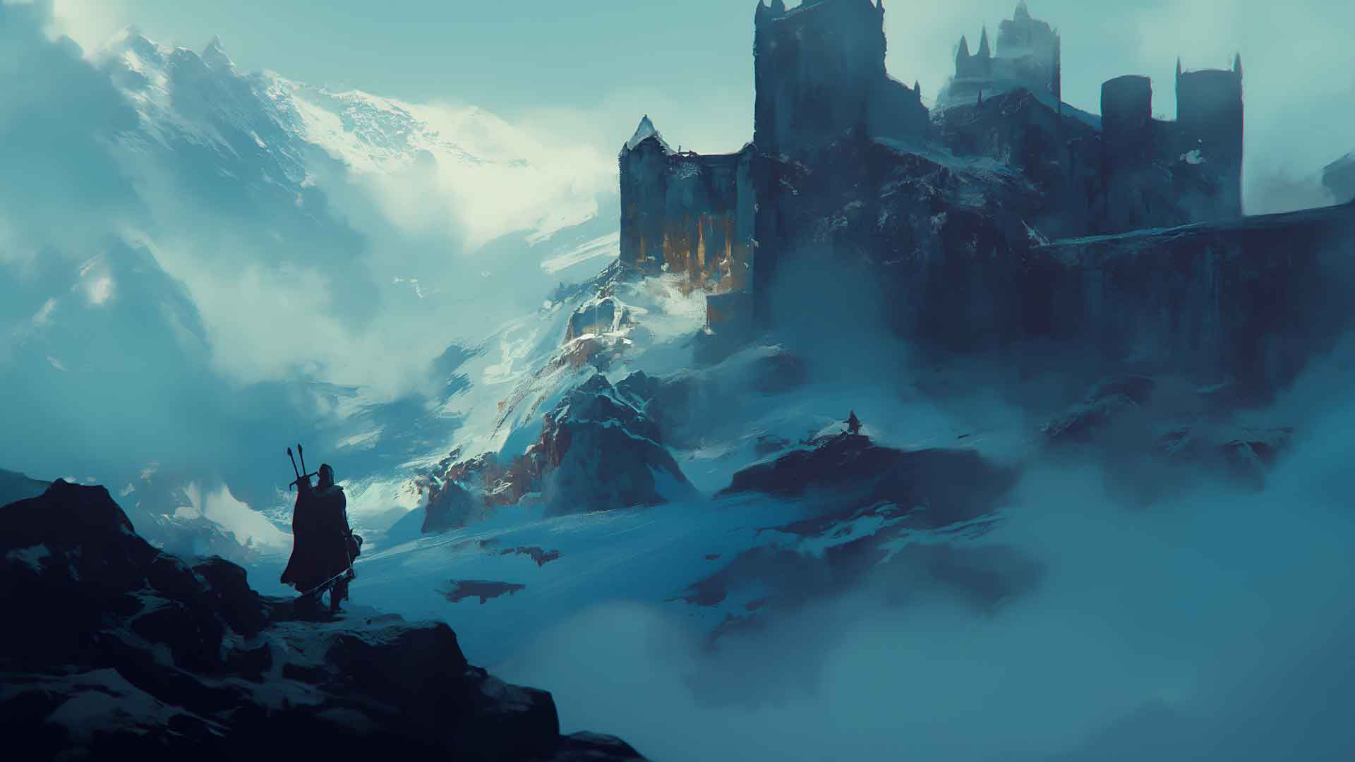 巫师城堡迷雾雪山之旅桌面壁纸