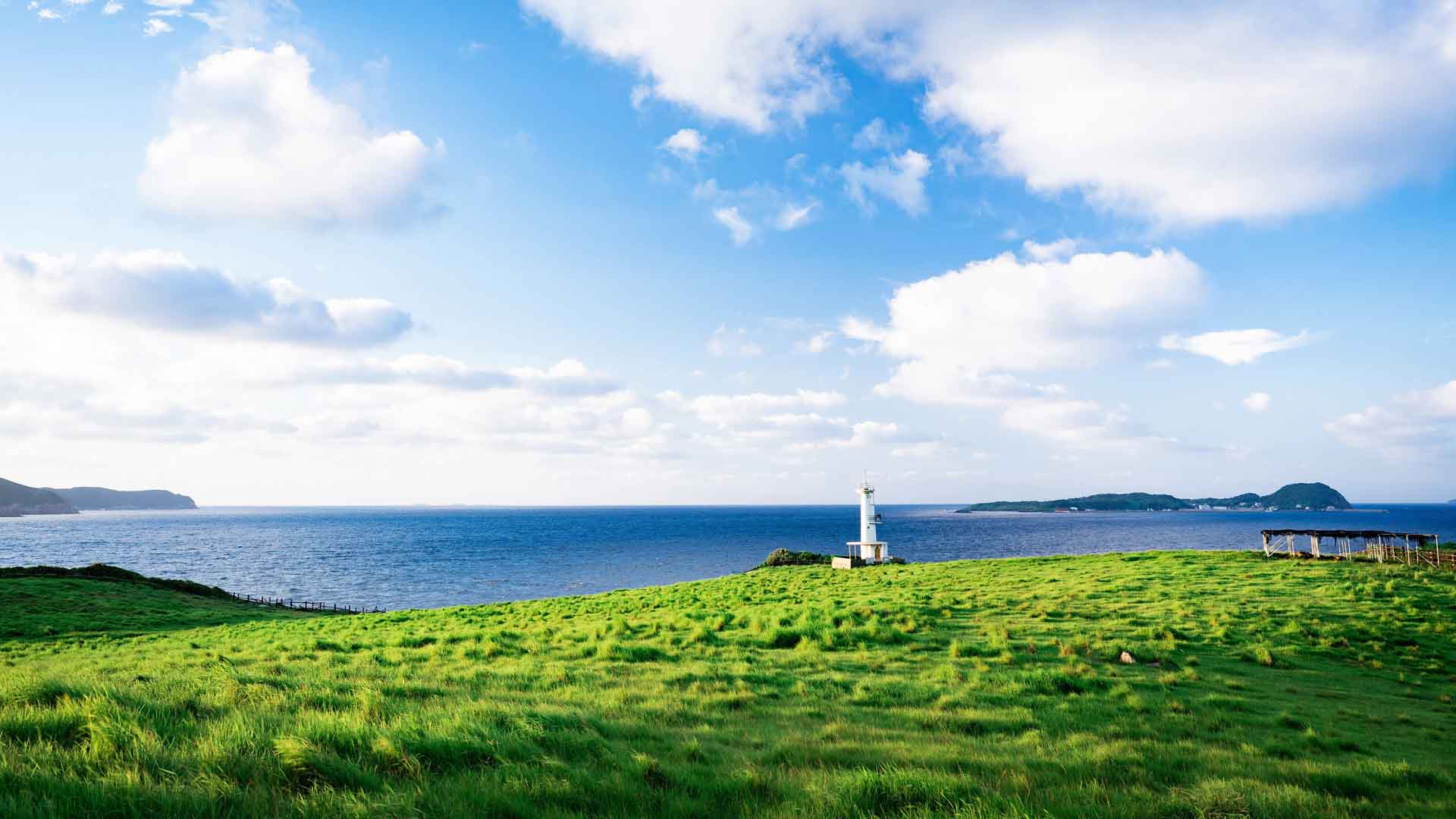 灯塔海岸海洋绿色草地海滨 5K