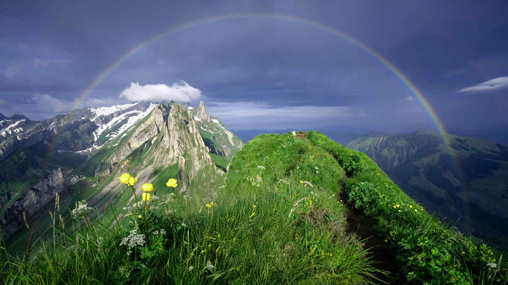 云彩虹山草山峰瑞士