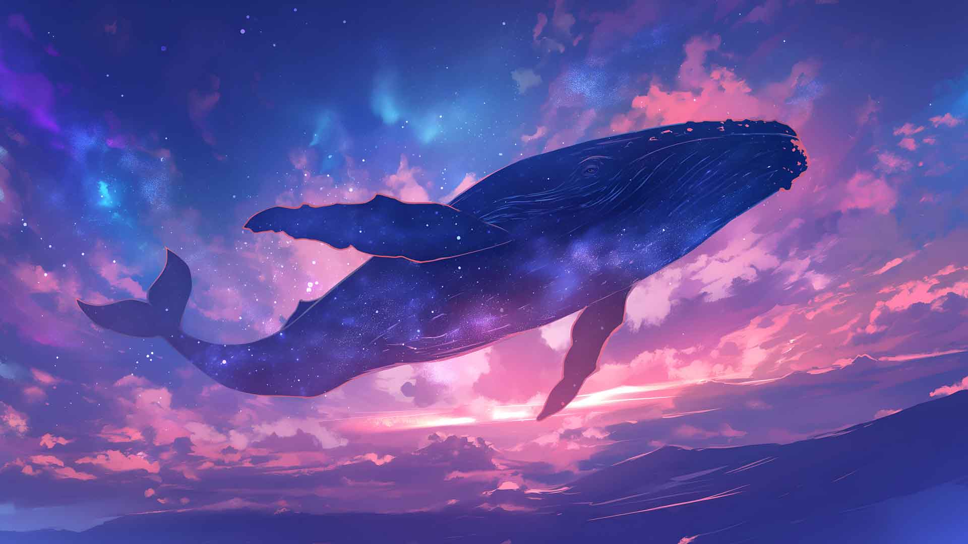 银河鲸鱼漂浮宇宙海洋桌面壁纸