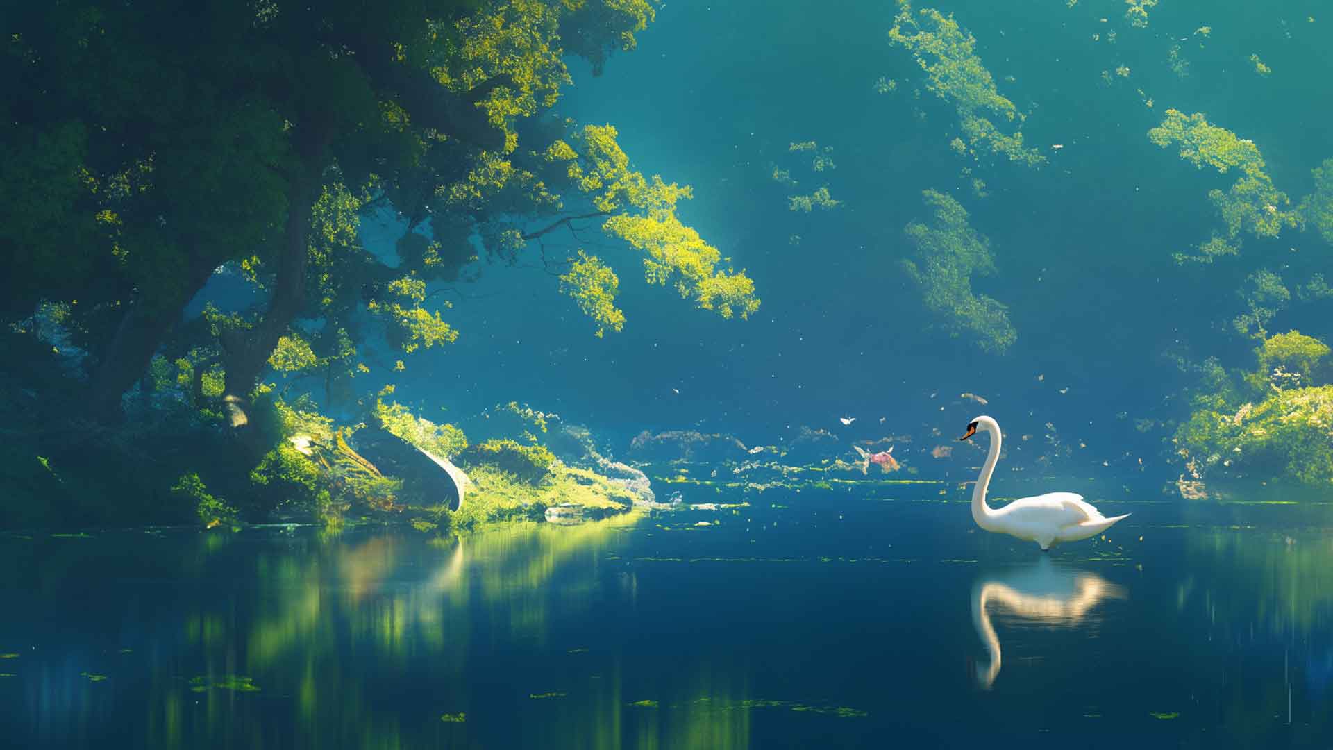 白天鹅宁静的水面桌面壁纸