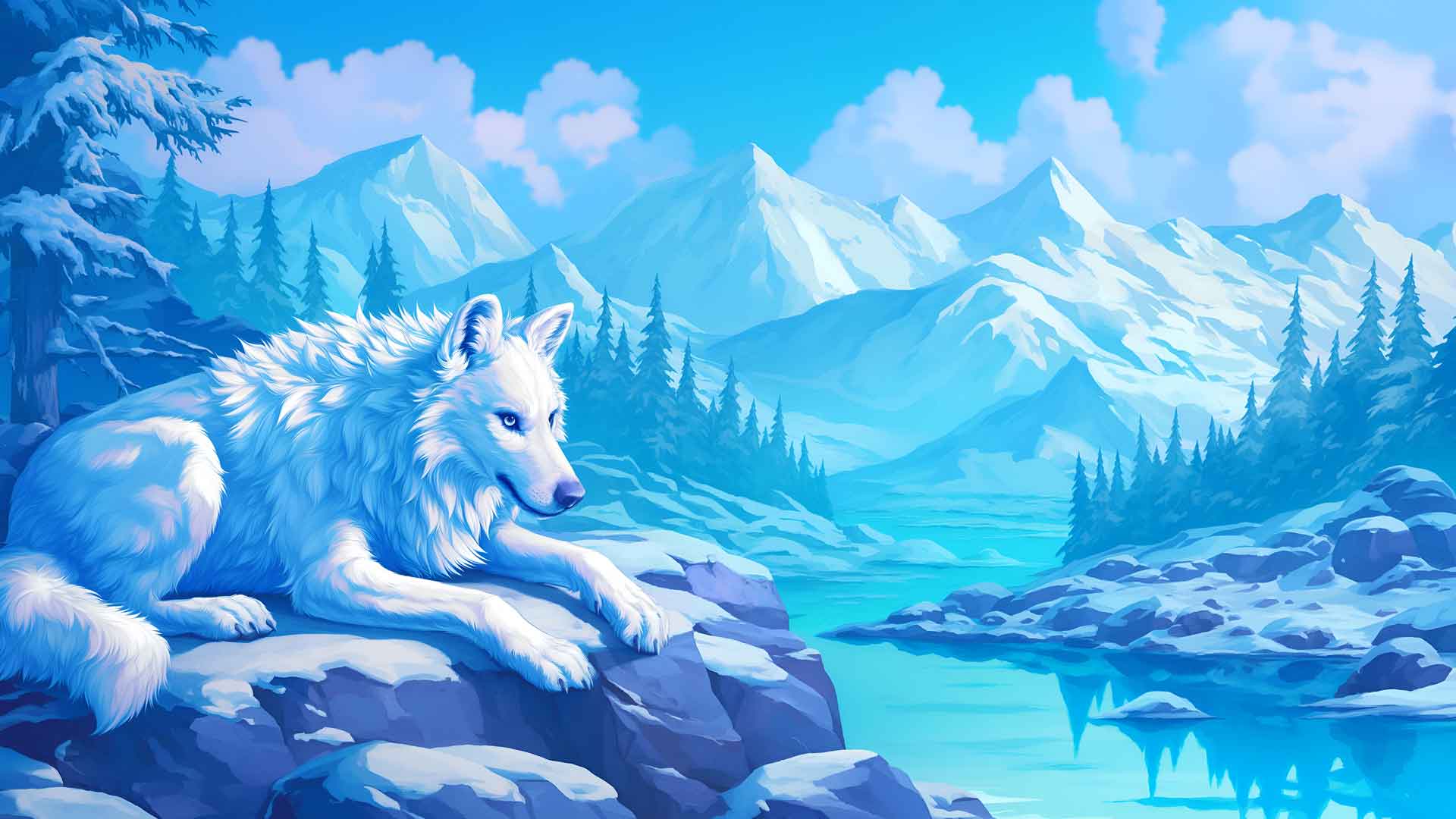 白狼雪山场景桌面壁纸