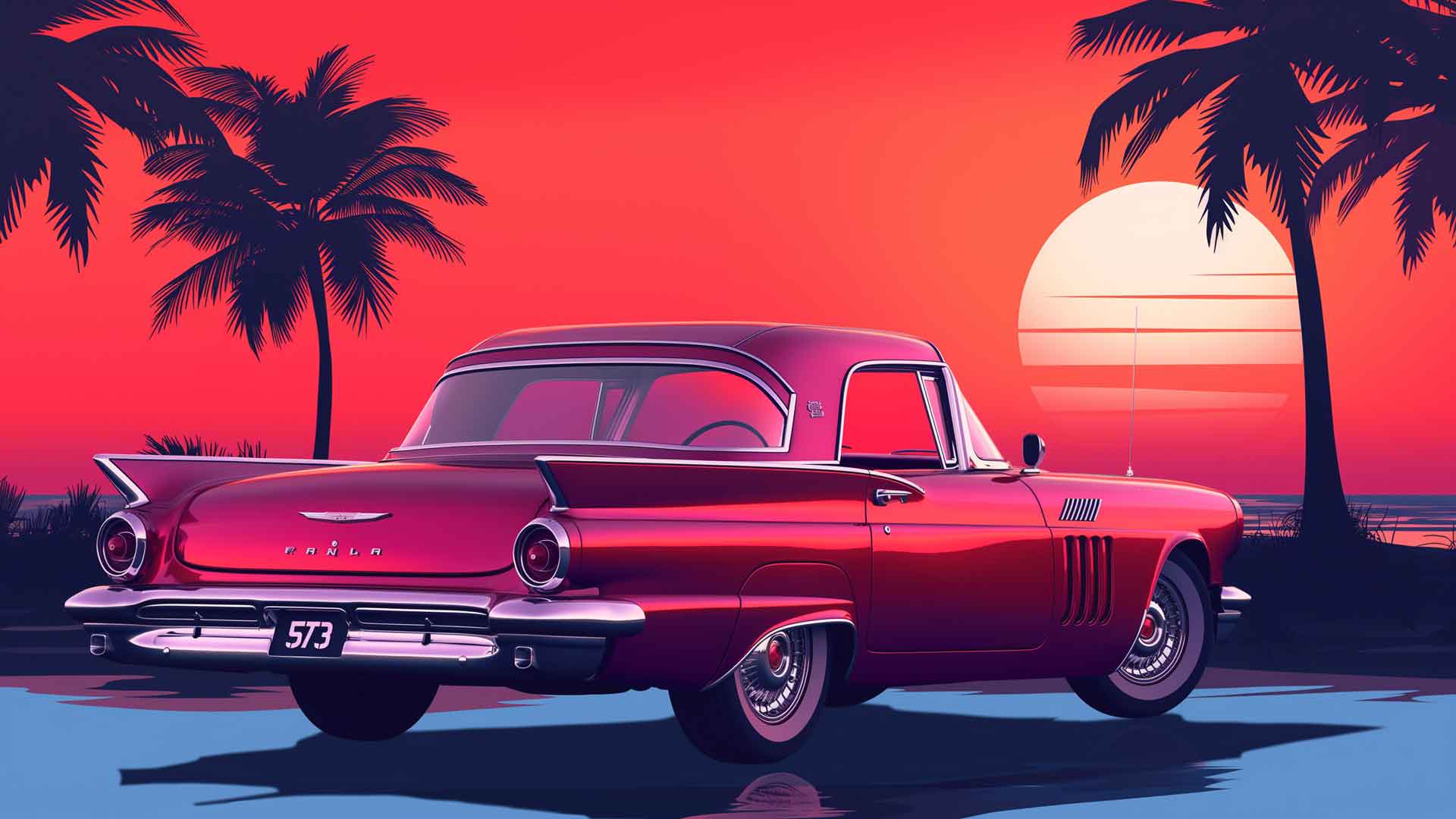 50年代汽车海滨大道桌面壁纸