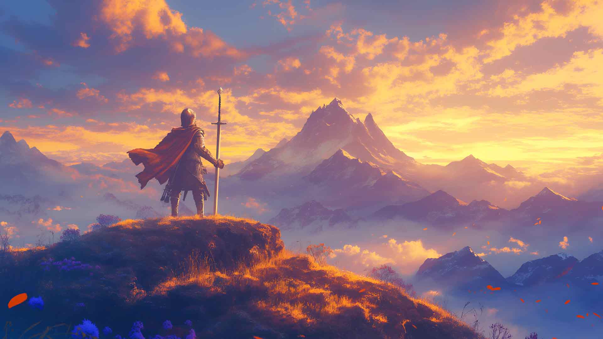 幻想骑士山远景桌面壁纸