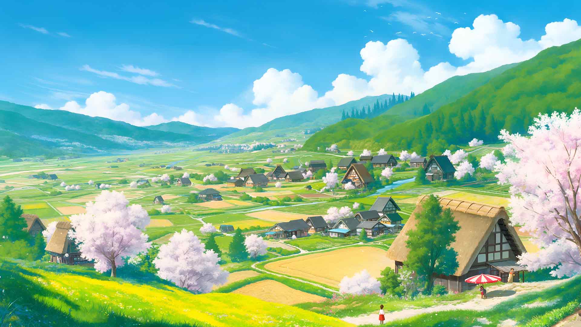 吉卜力春村风景桌面壁纸