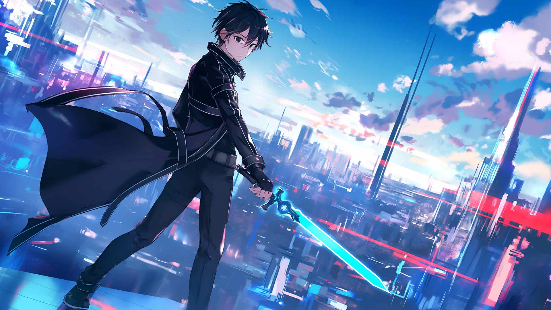 桐人 蓝剑未来天际线桌面壁纸