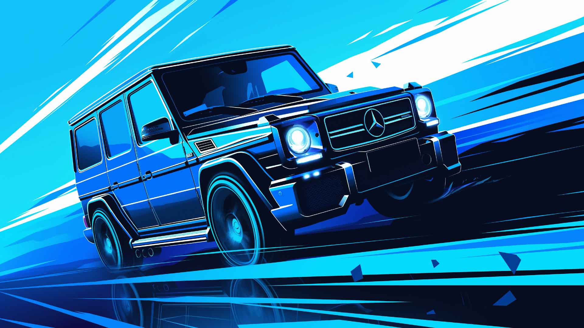奔驰 AMG G63 蓝色速度桌面壁纸
