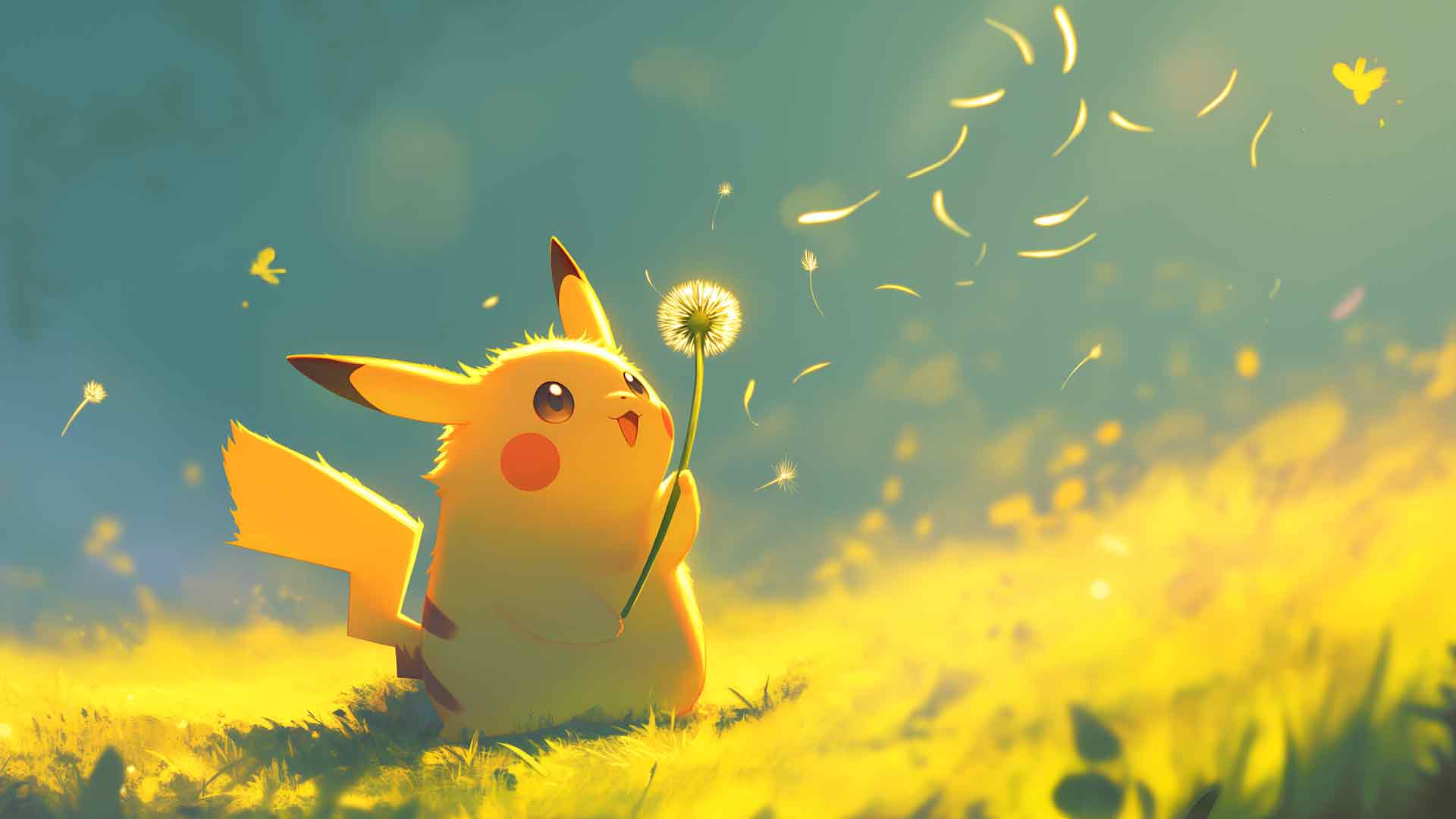 皮卡丘吹蒲公英蓬松种子电脑壁纸