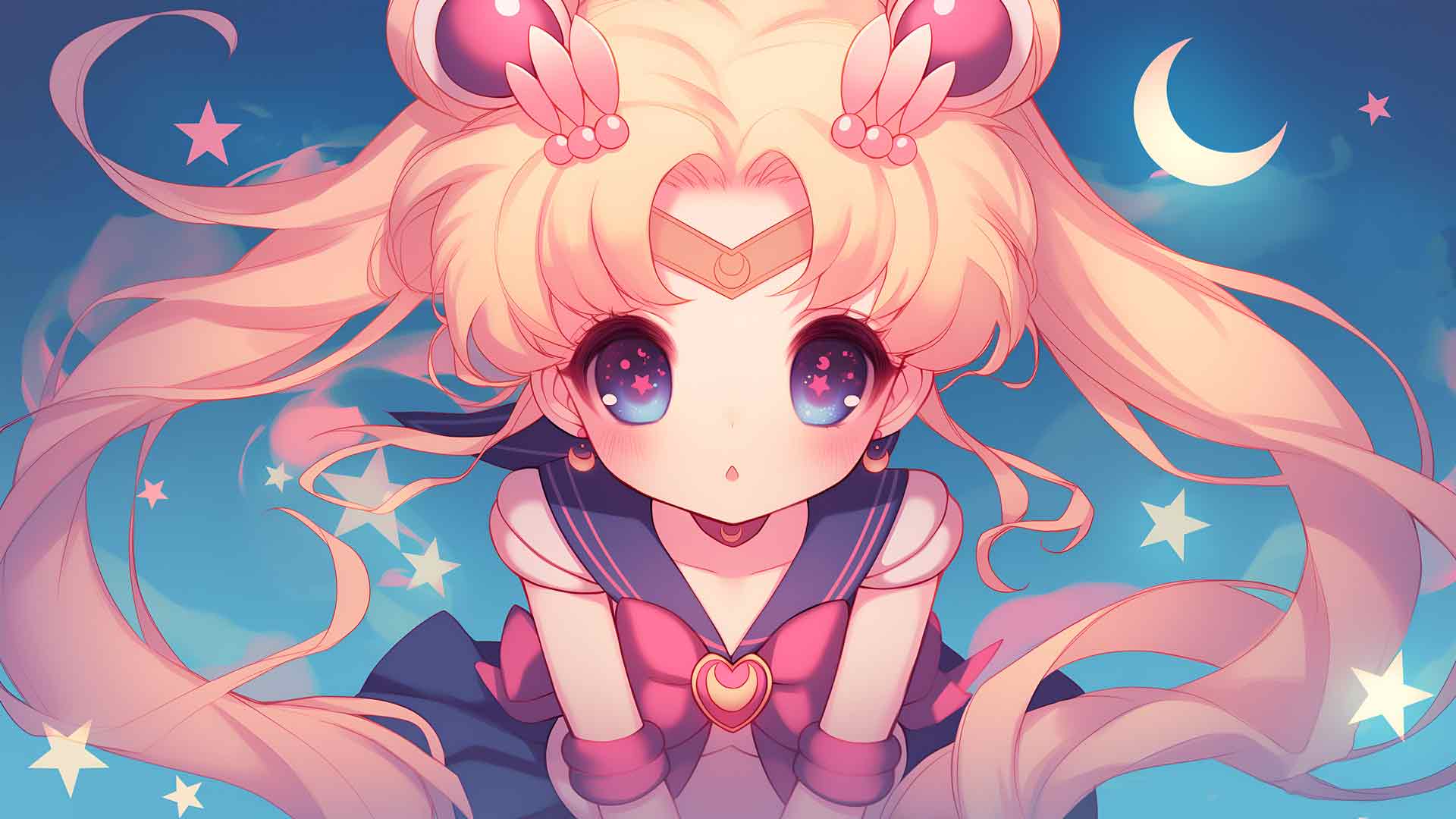 美少女战士 Chibi 粉红星月光桌面壁纸