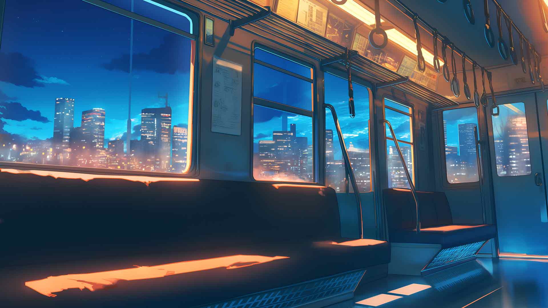 城市夜火车发光桌面壁纸