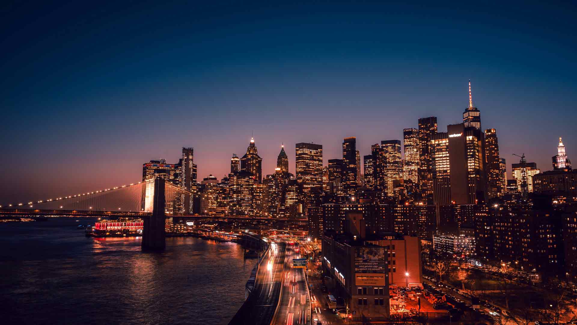 夜景 布鲁克林大桥 地标 曼哈顿