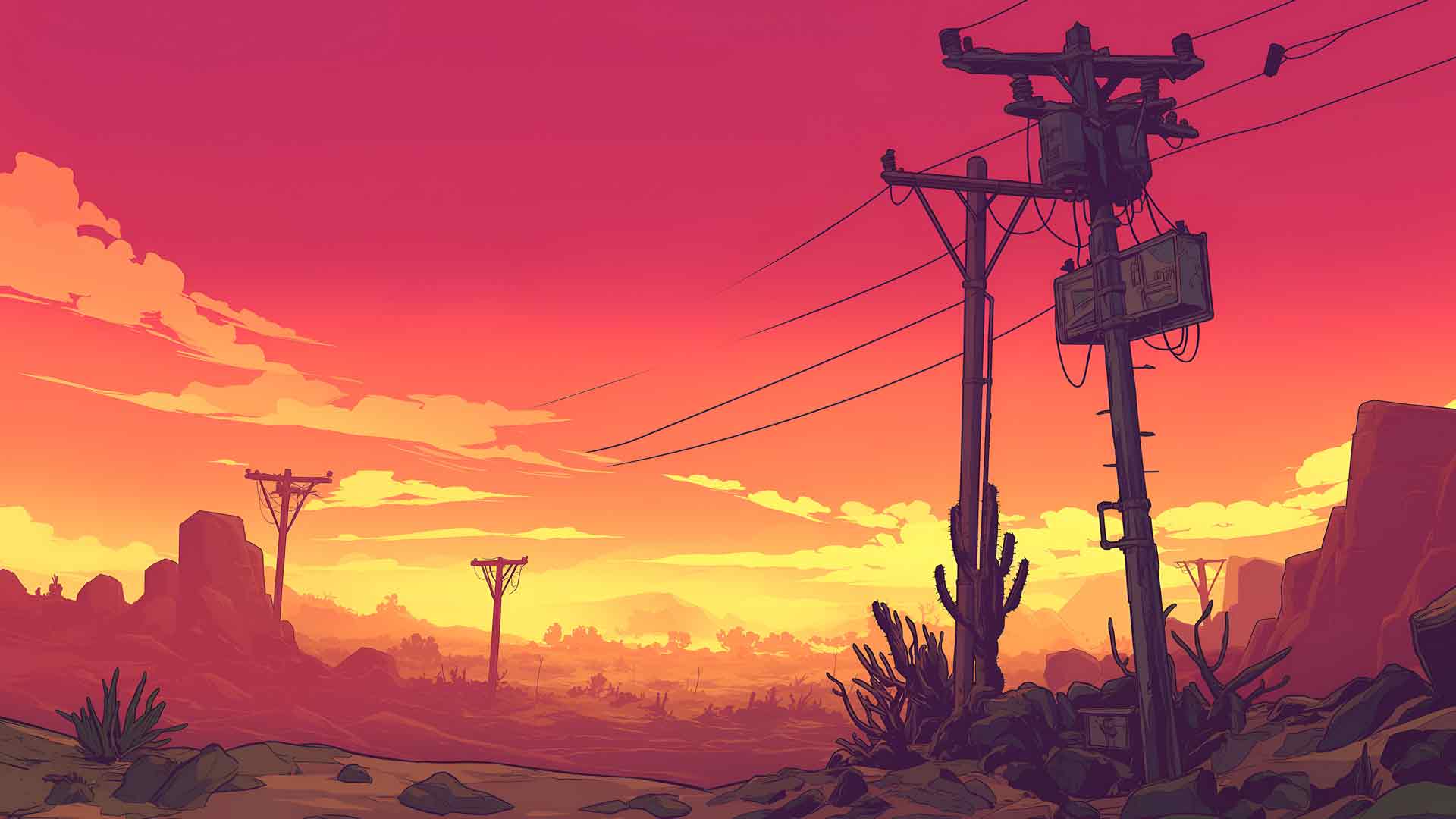 无主之地电力线沙漠桌面壁纸